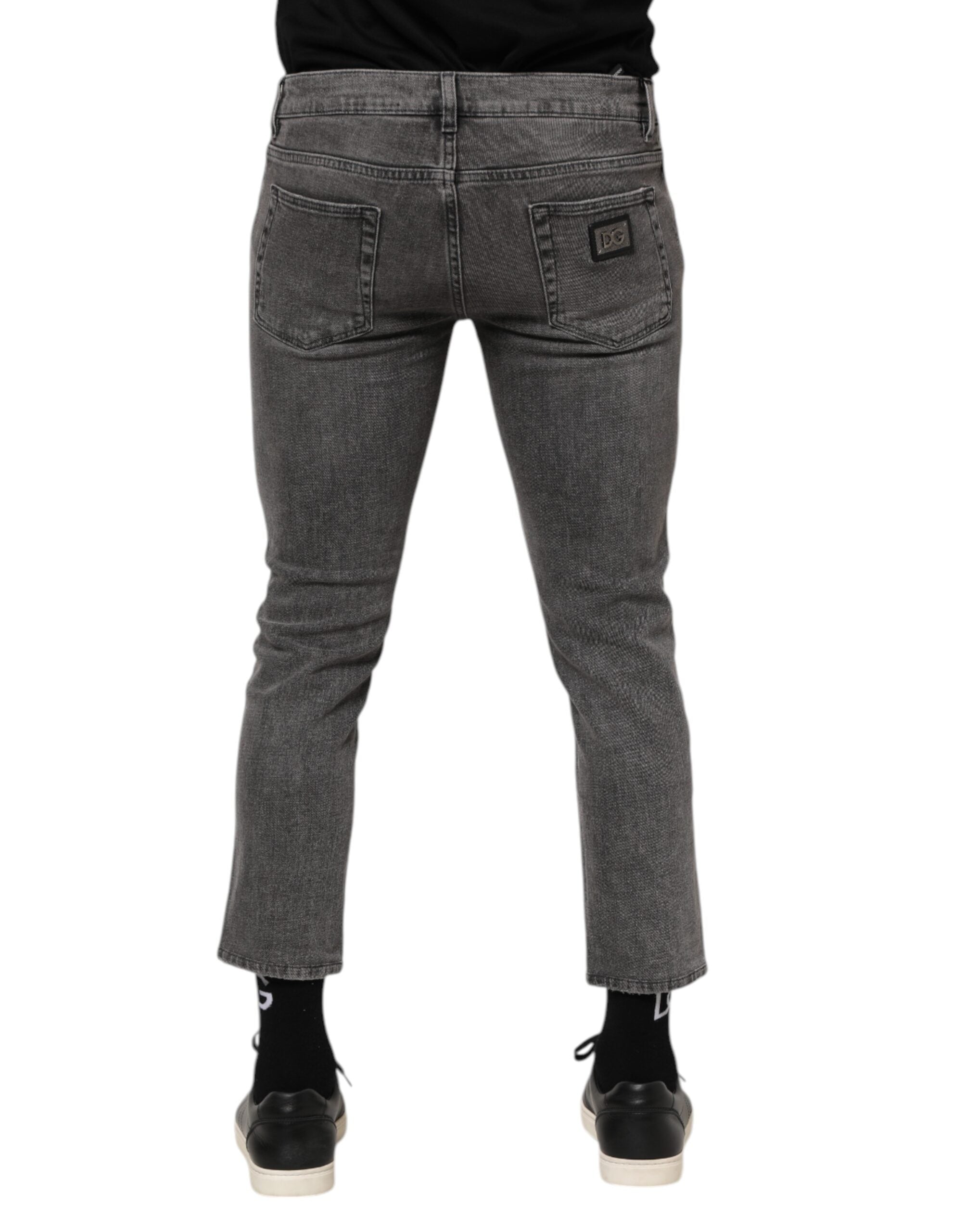 Dolce & Gabbana Grey Cotton Logo Plaque Men's Denim Jeans-4