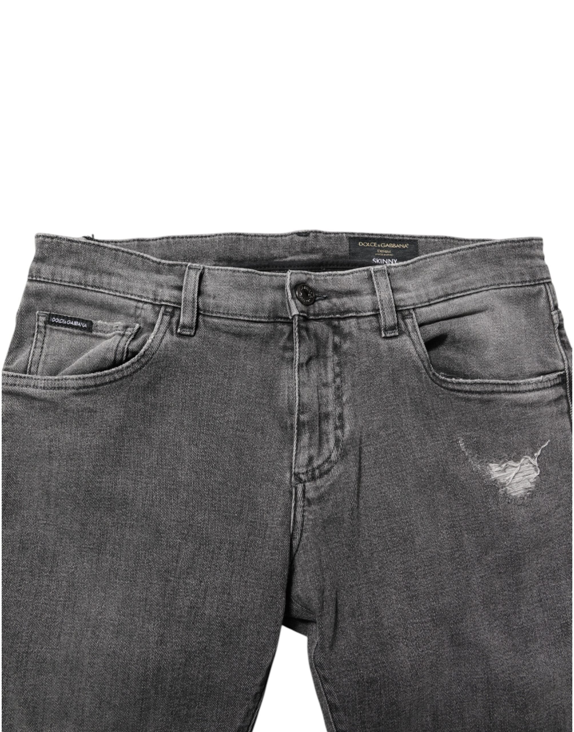 Dolce & Gabbana Grey Cotton Logo Plaque Men's Denim Jeans-5