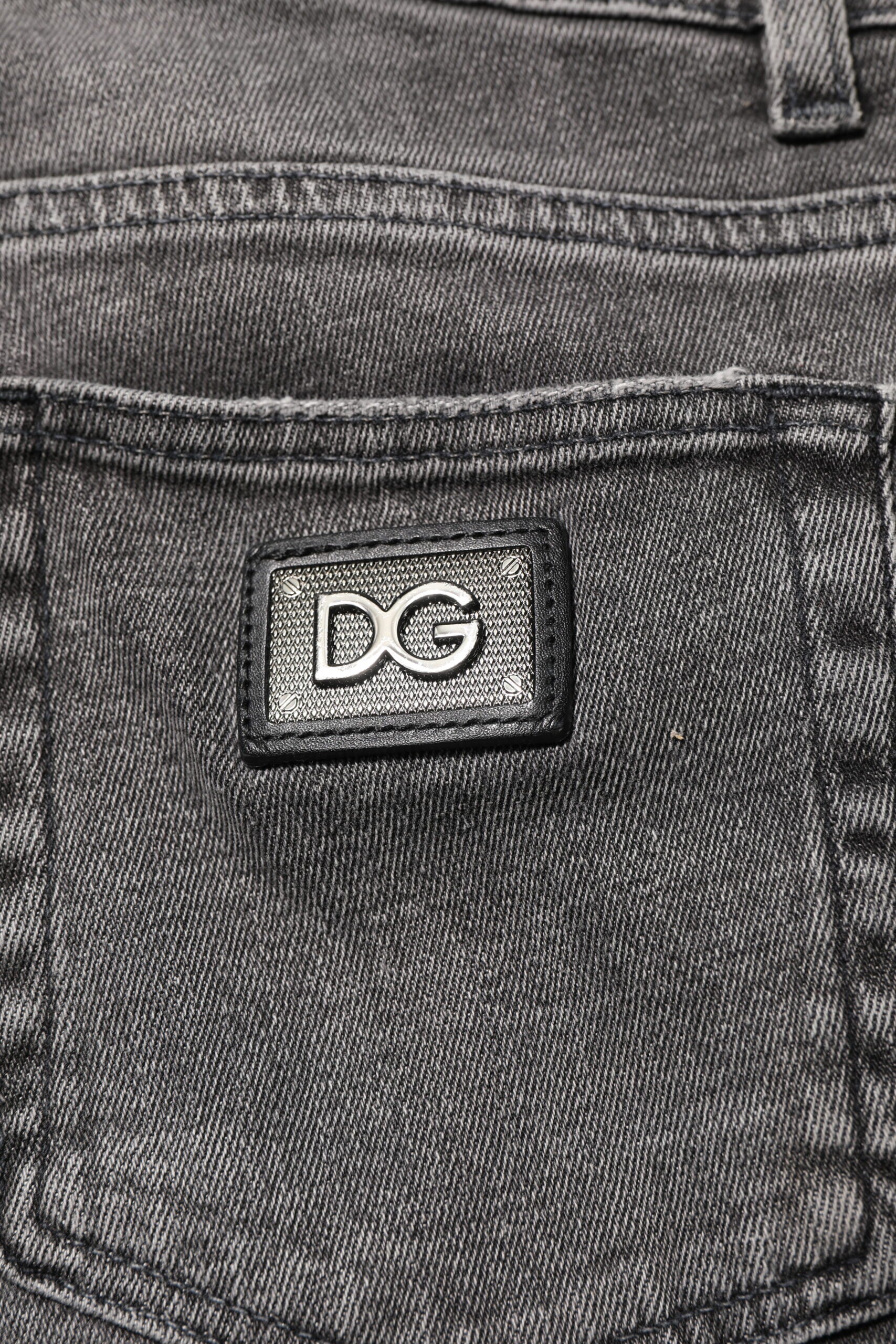 Dolce & Gabbana Grey Cotton Logo Plaque Men's Denim Jeans-6