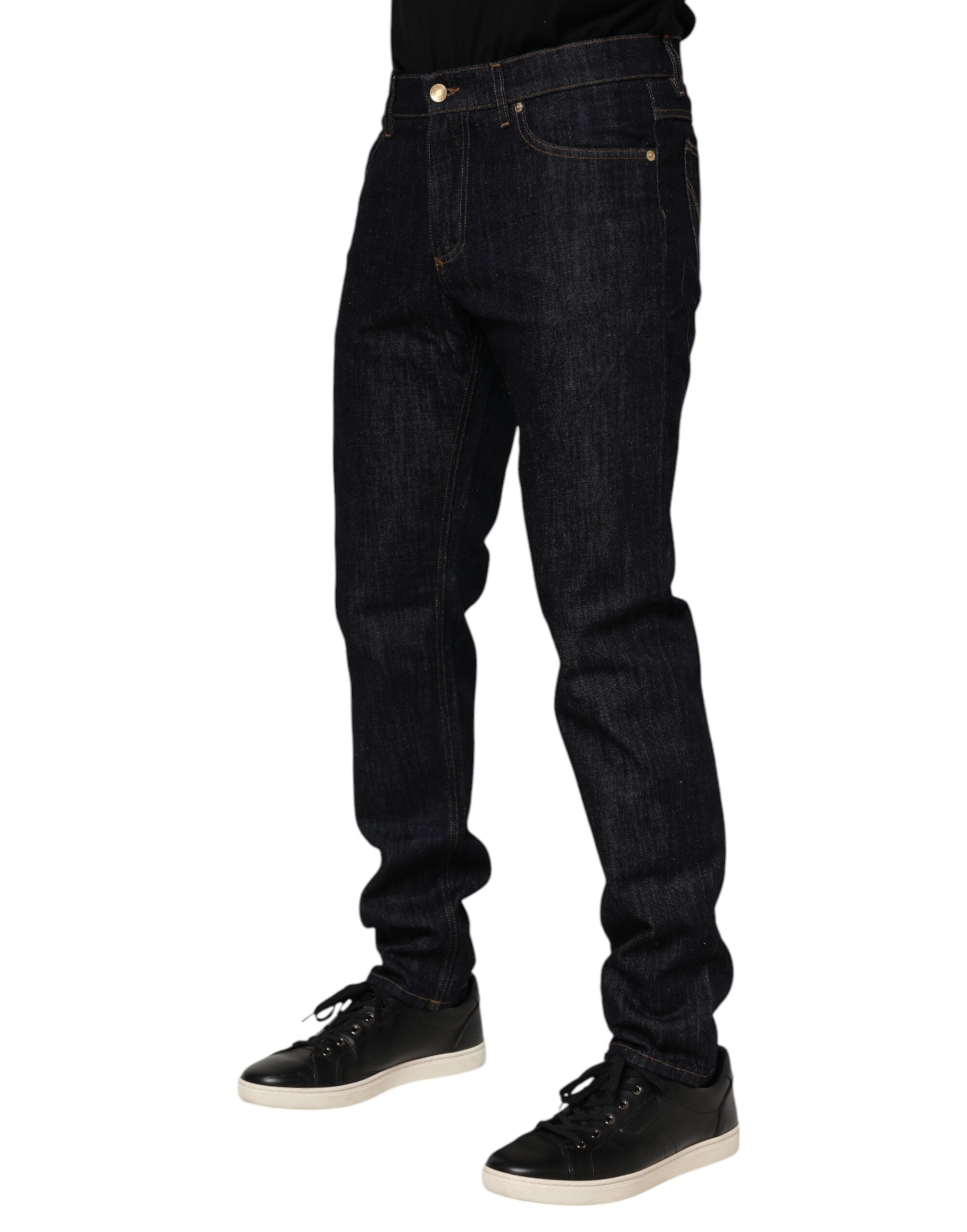 Dolce & Gabbana Dunkelblaue Baumwolle Logo Plaque Männer Denim Jeans-3