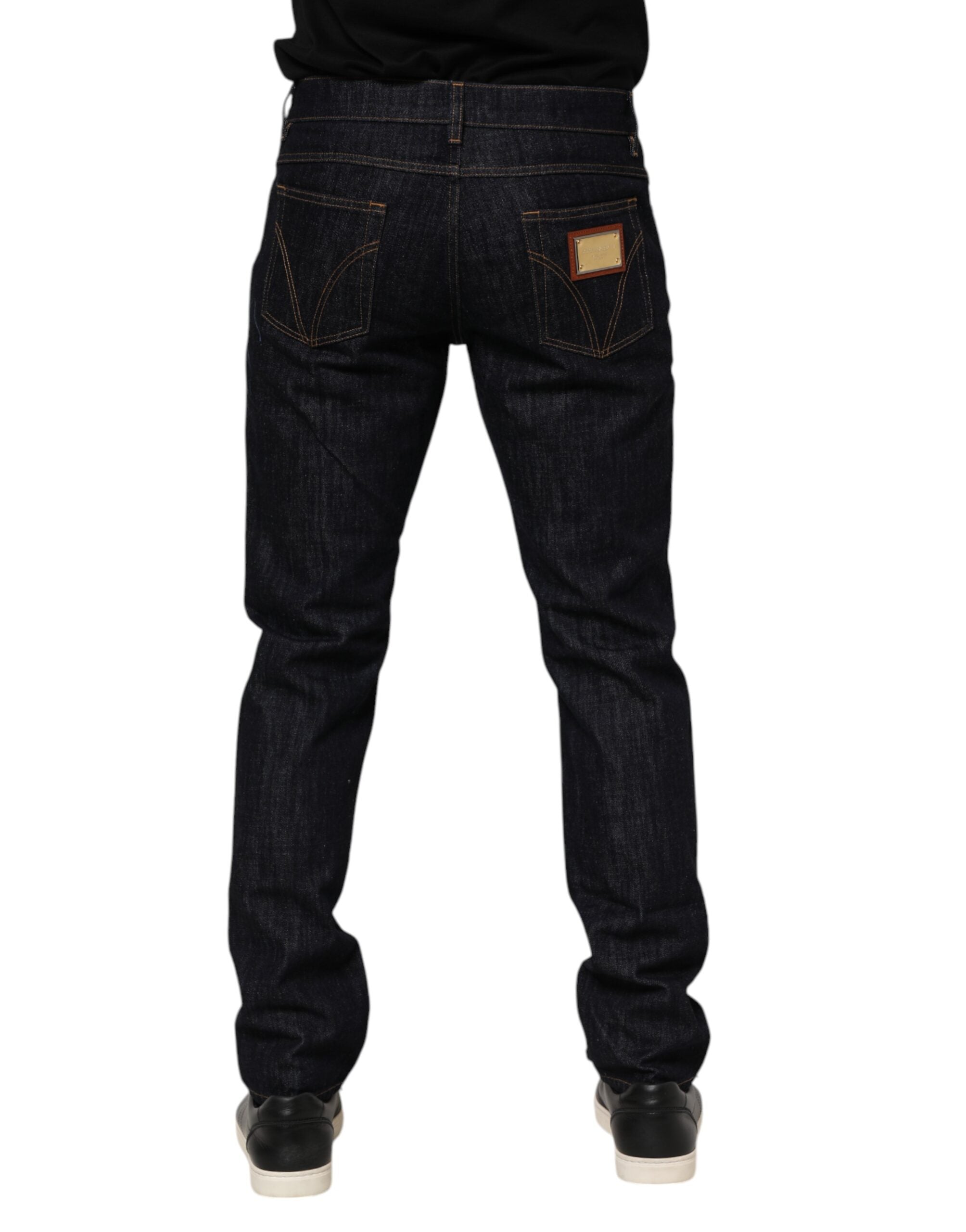 Dolce & Gabbana Dunkelblaue Baumwolle Logo Plaque Männer Denim Jeans-4