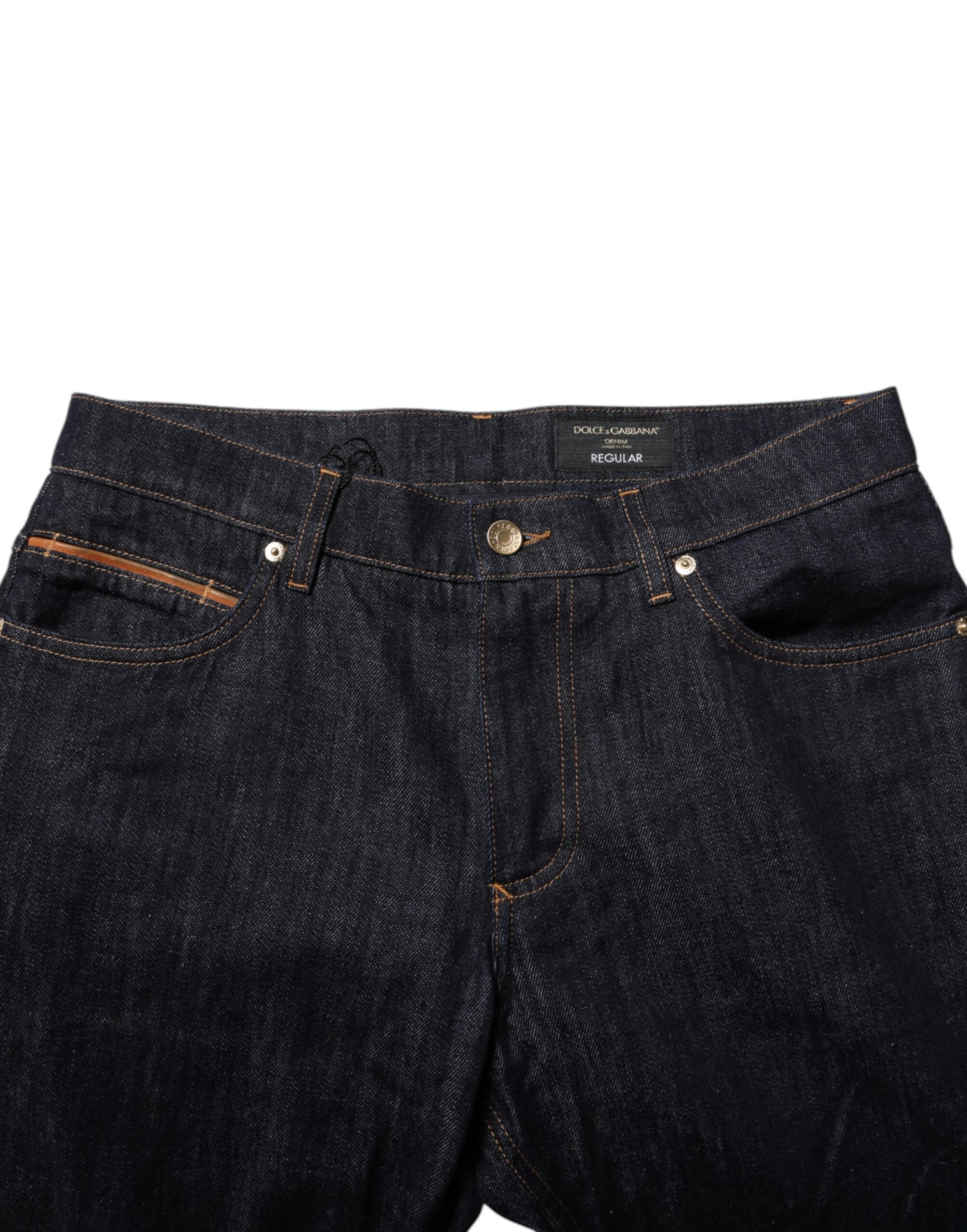 Dolce & Gabbana Dunkelblaue Baumwolle Logo Plaque Männer Denim Jeans-5