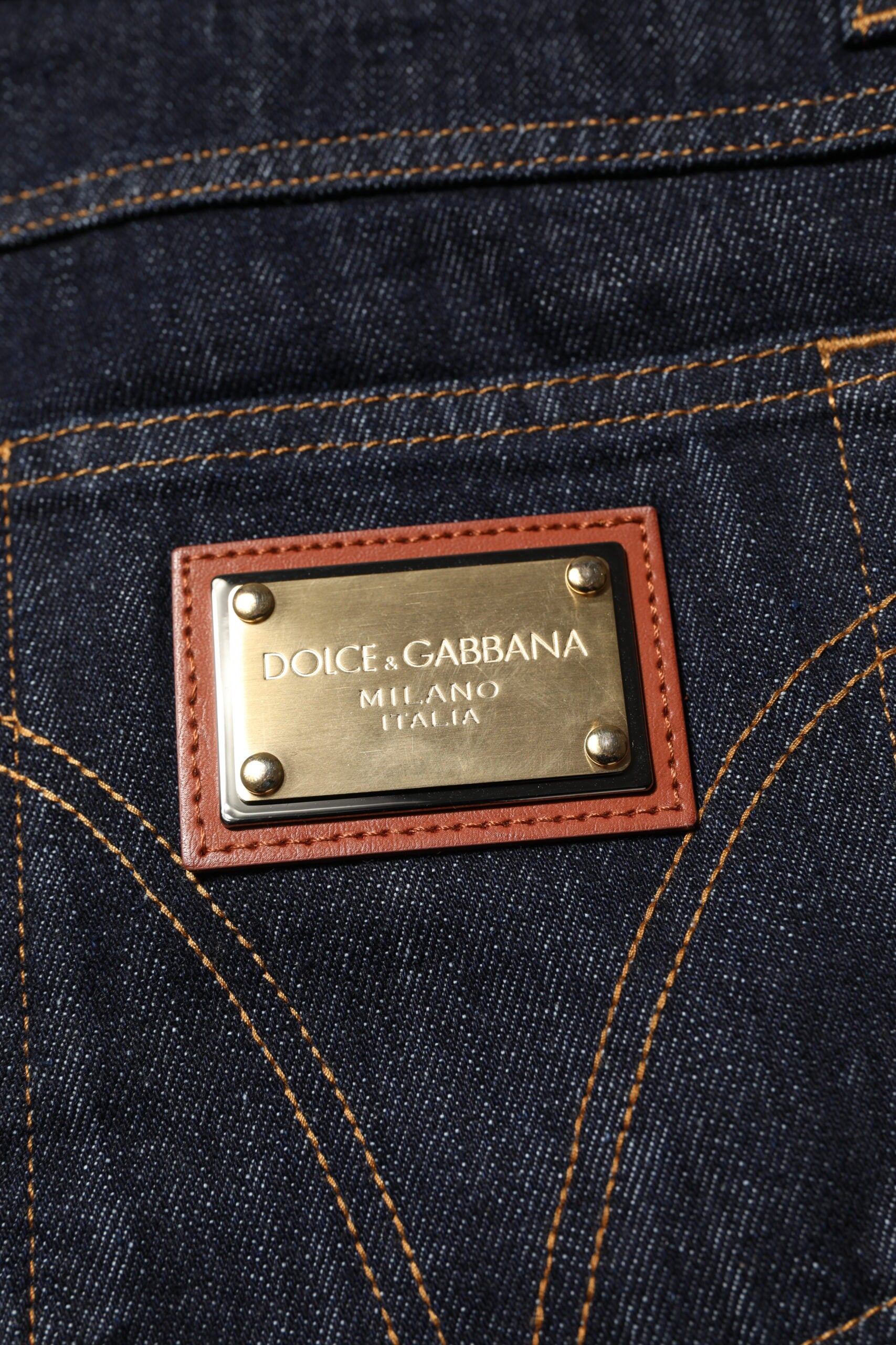 Dolce & Gabbana Dunkelblaue Baumwolle Logo Plaque Männer Denim Jeans-6
