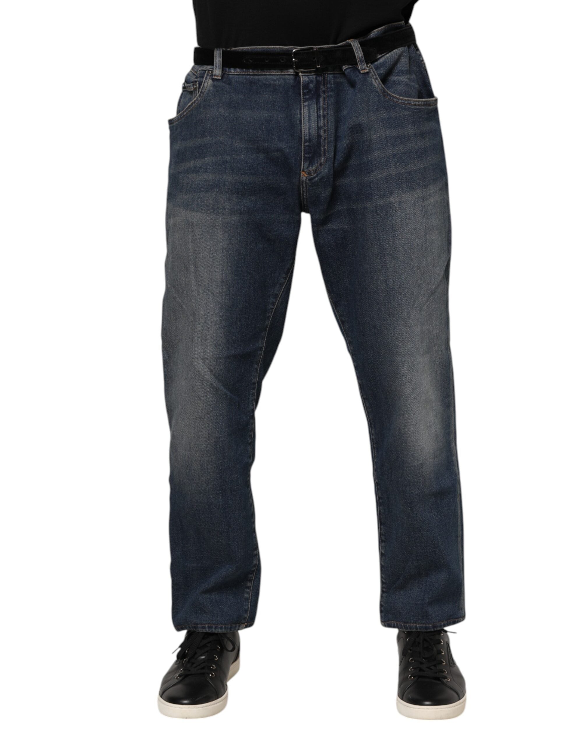 Dolce & Gabbana Blue Cotton Logo Plaque Slim Denim Jeans-2
