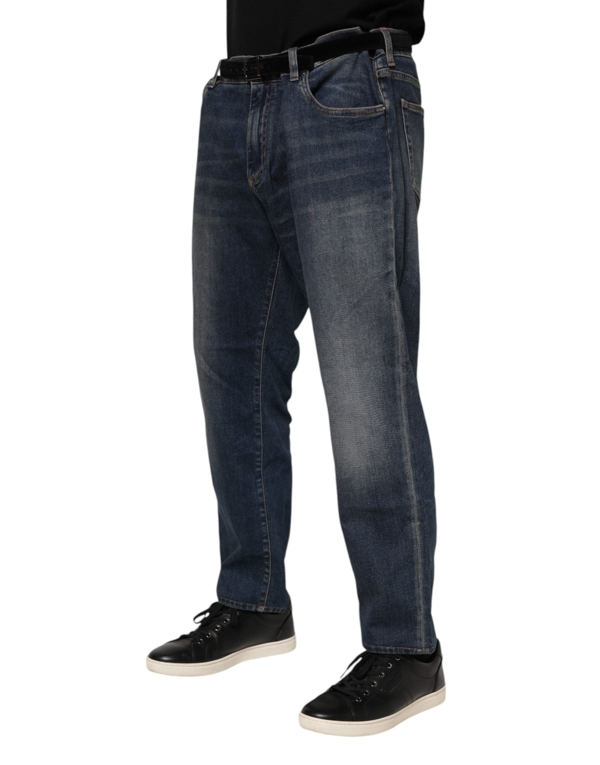 Dolce & Gabbana Blue Cotton Logo Plaque Slim Denim Jeans-3