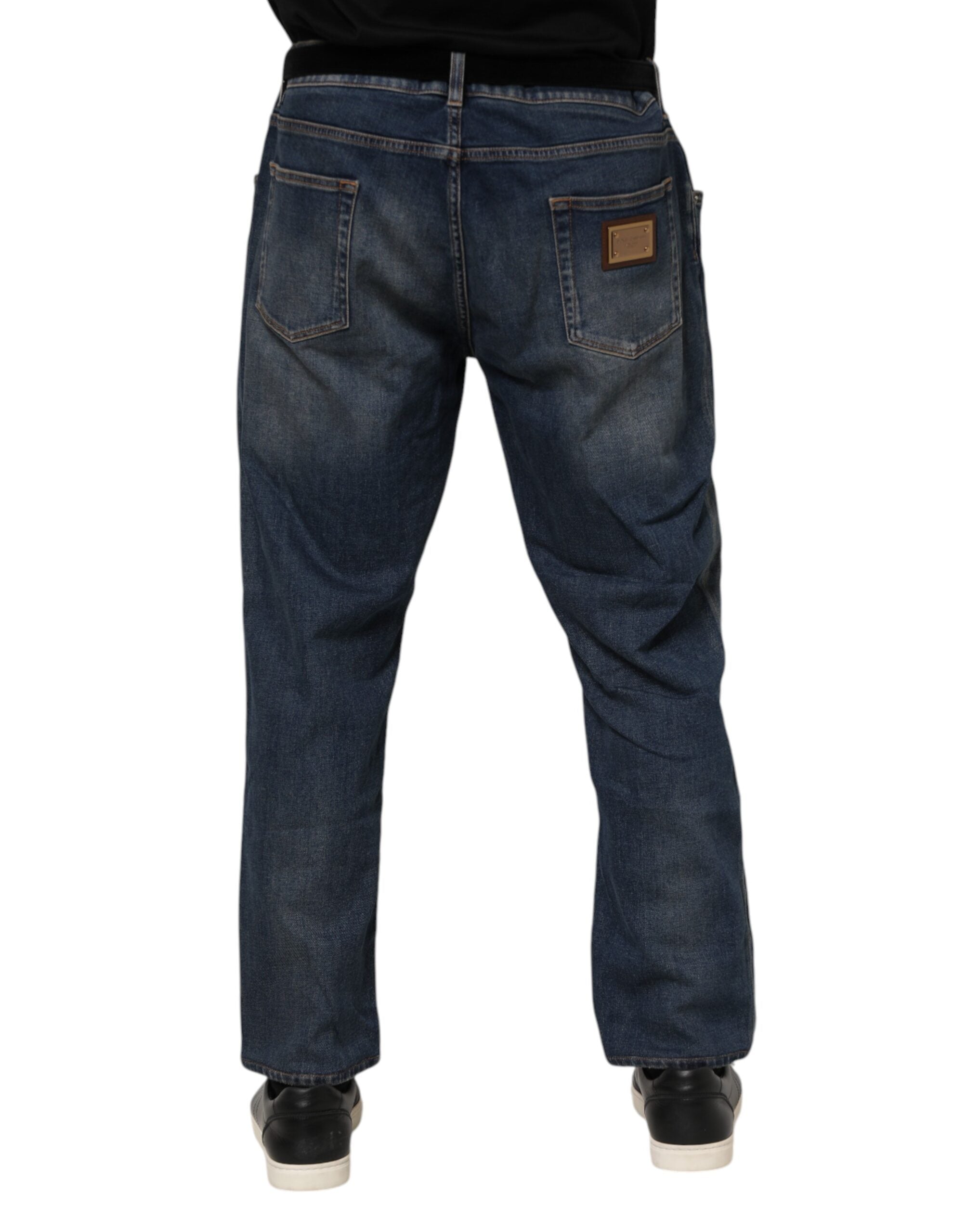 Dolce & Gabbana Blue Cotton Logo Plaque Slim Denim Jeans-4