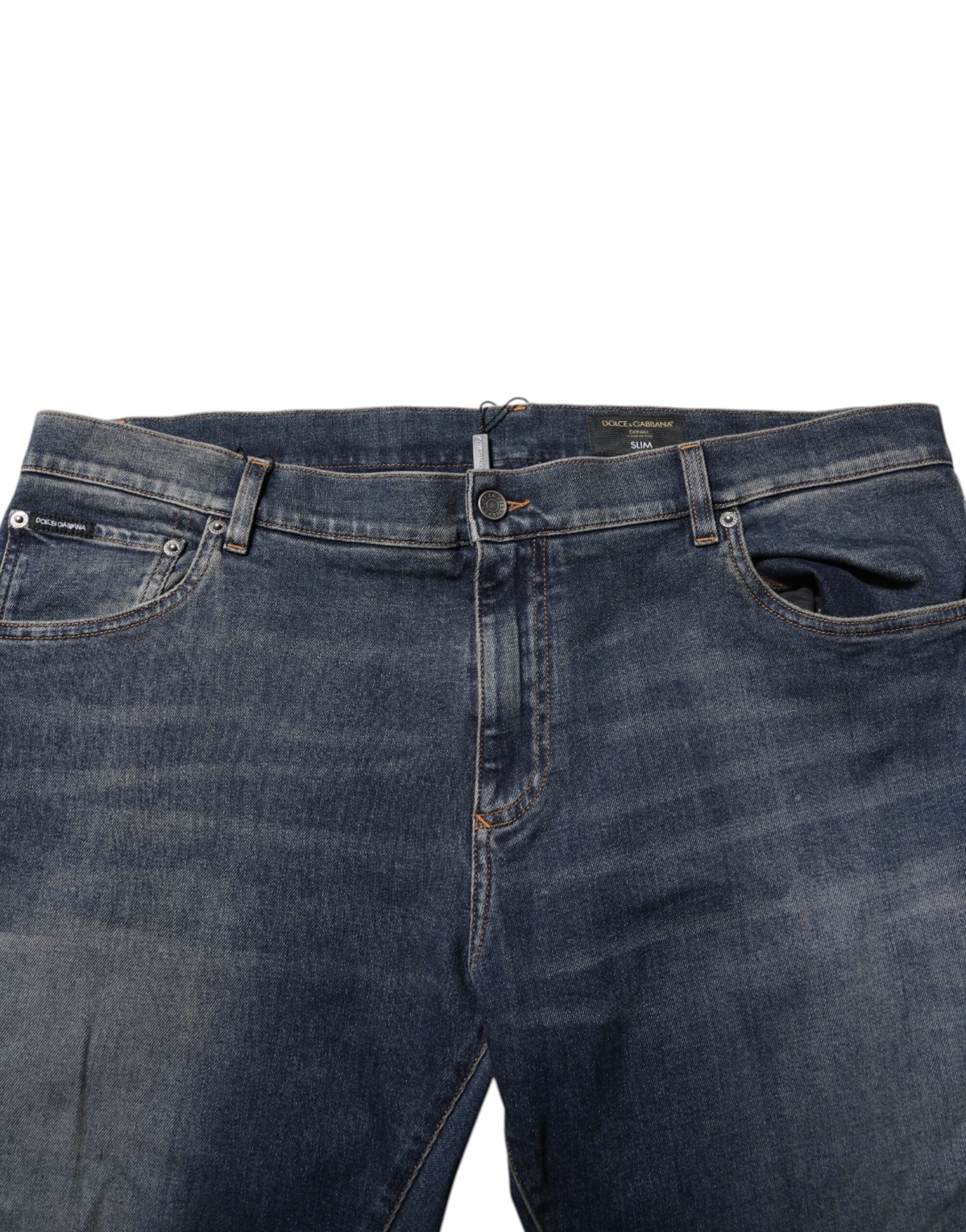 Dolce & Gabbana Blue Cotton Logo Plaque Slim Denim Jeans-5