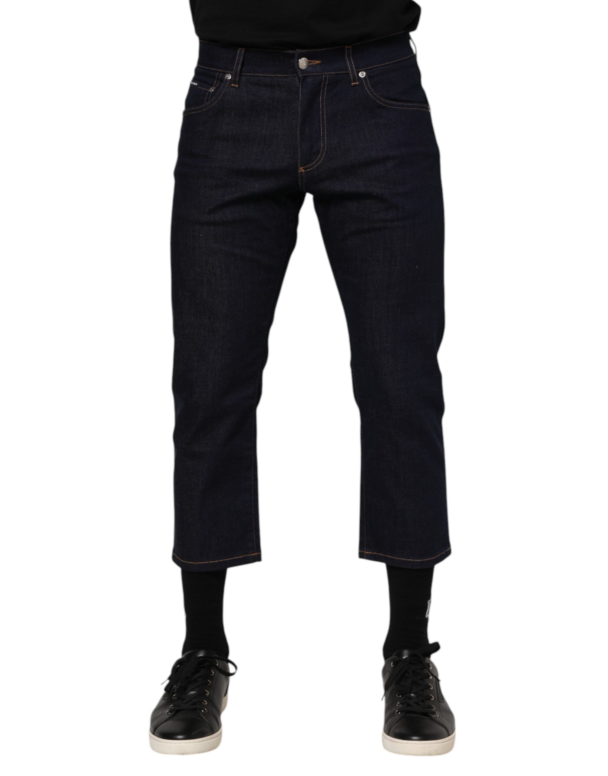 Dolce & Gabbana Dark Blue Cotton Logo Slim Fit Men's Denim Jeans-2