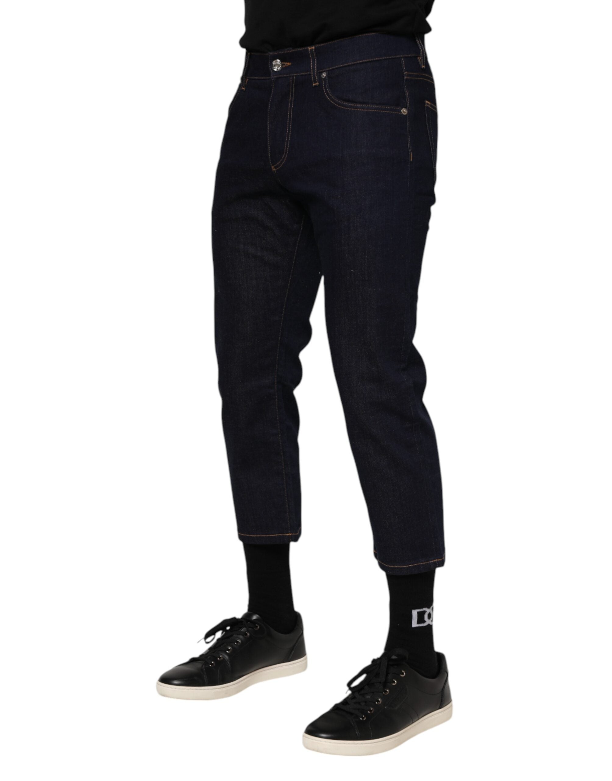 Dolce & Gabbana Dark Blue Cotton Logo Slim Fit Men's Denim Jeans-3