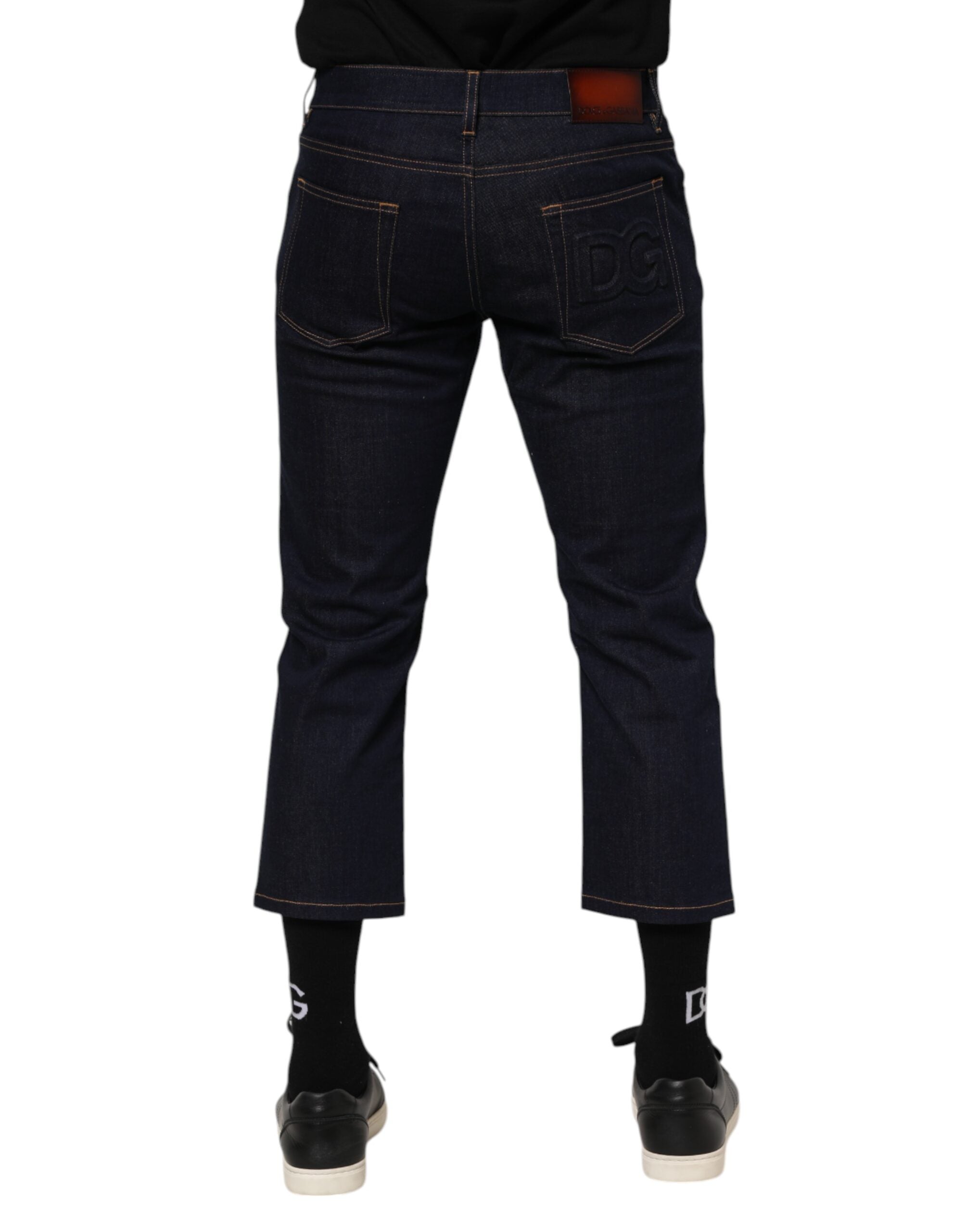 Dolce & Gabbana Dark Blue Cotton Logo Slim Fit Men's Denim Jeans-4