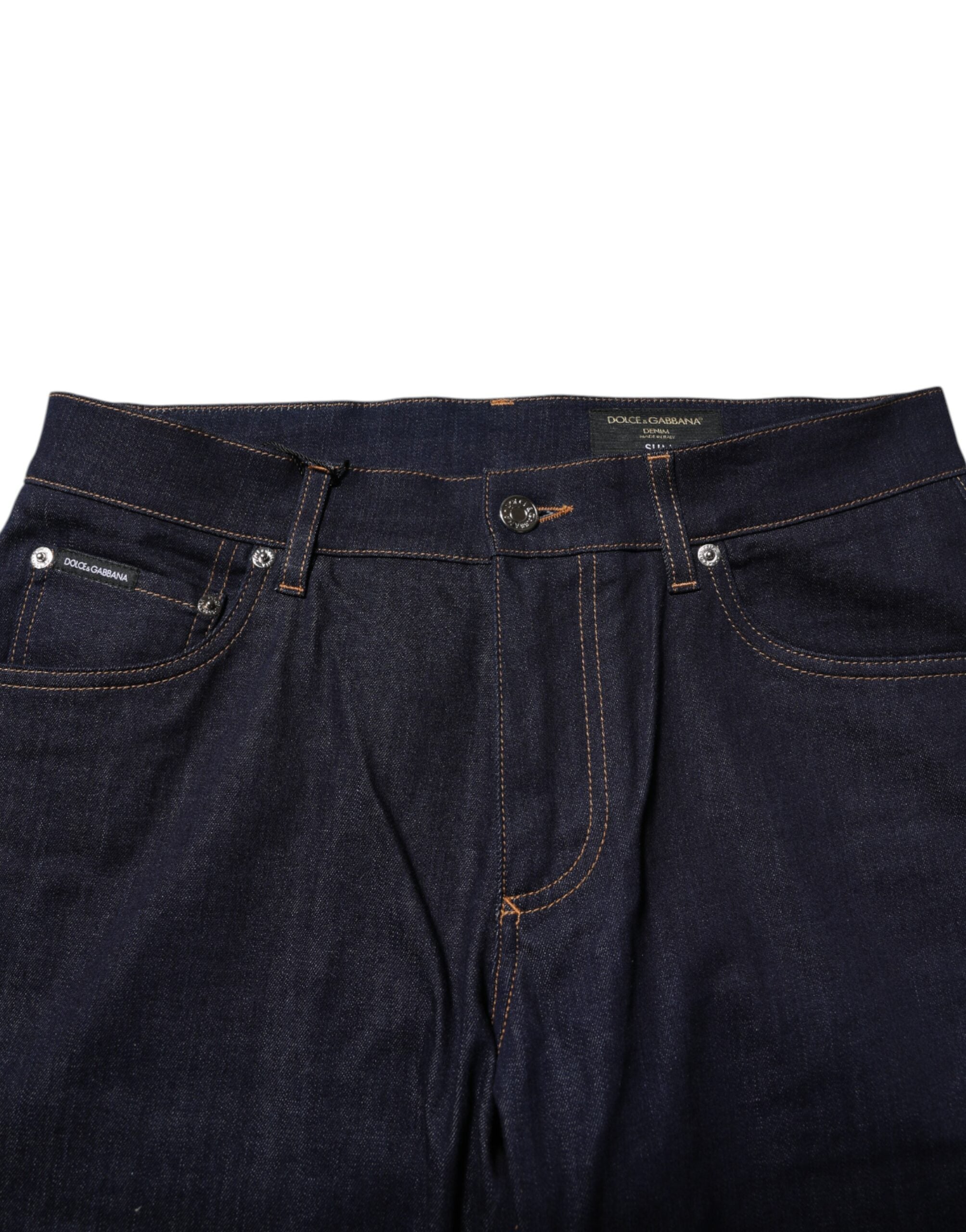 Dolce & Gabbana Dark Blue Cotton Logo Slim Fit Men's Denim Jeans-5