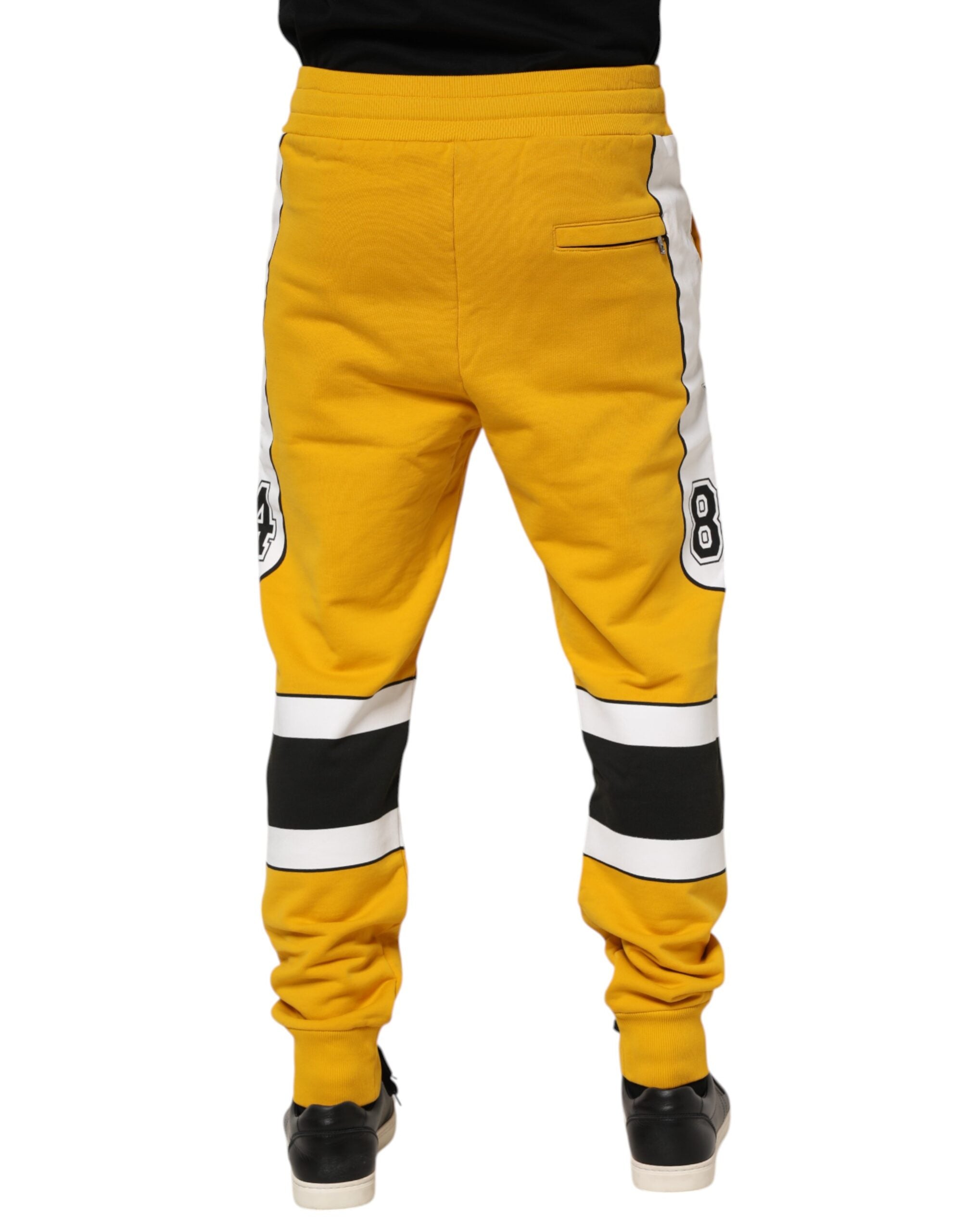 Dolce & Gabbana Yellow Print Cotton Jogging Pants with Drawstring-4