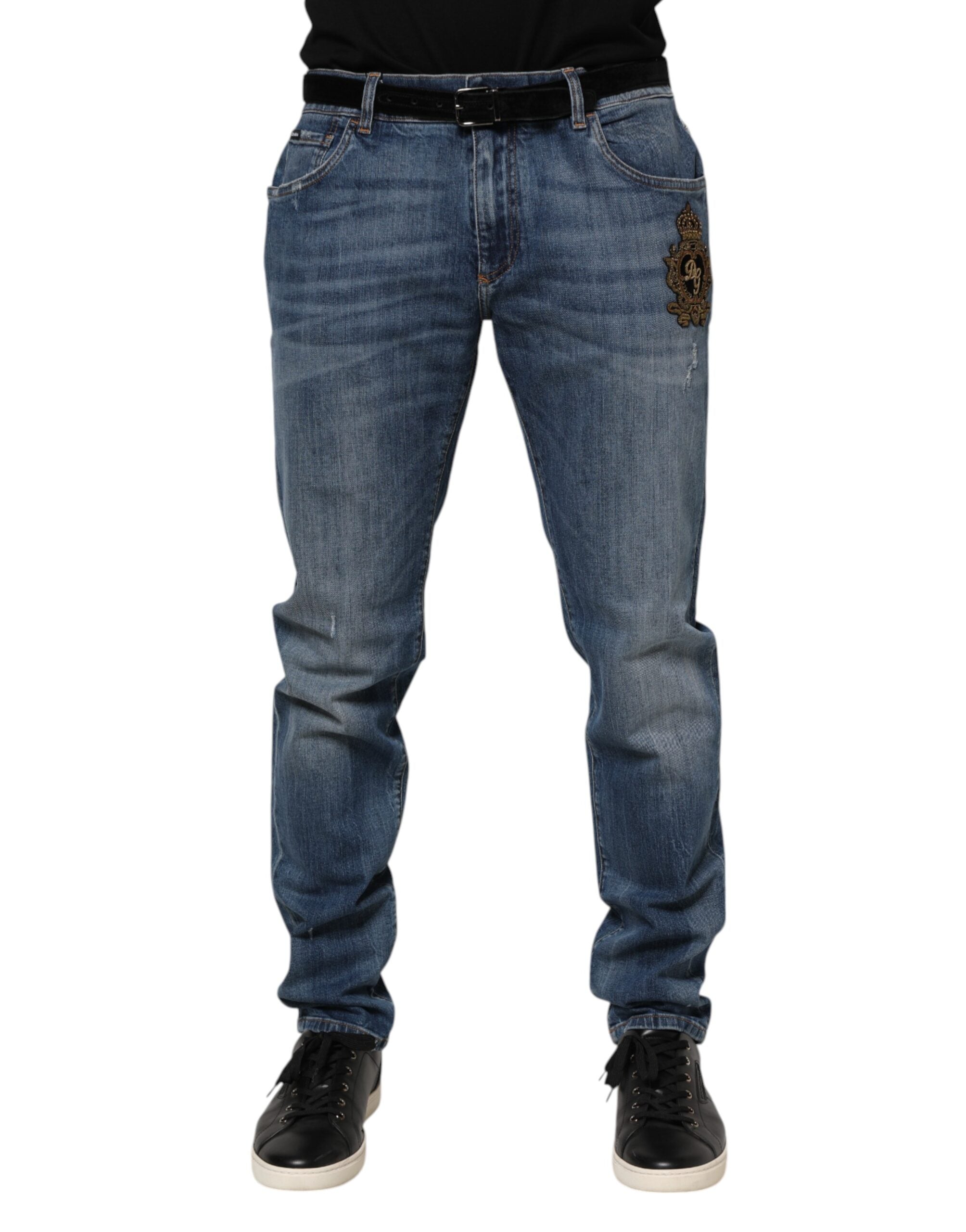 Dolce & Gabbana blue denim jeans with logo embroidery