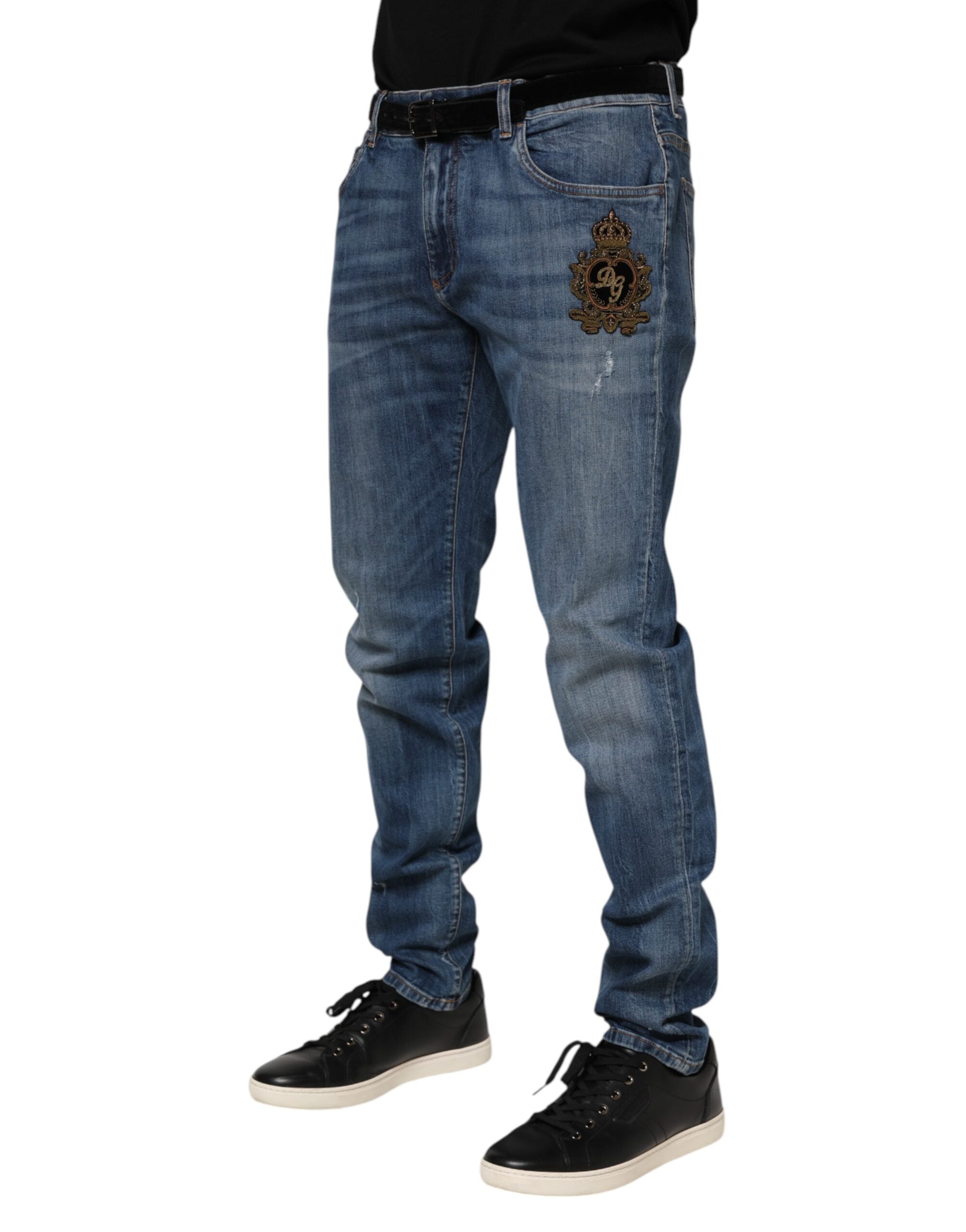 Dolce & Gabbana Blaue Denim-Jeans mit Logo-Stickerei-3