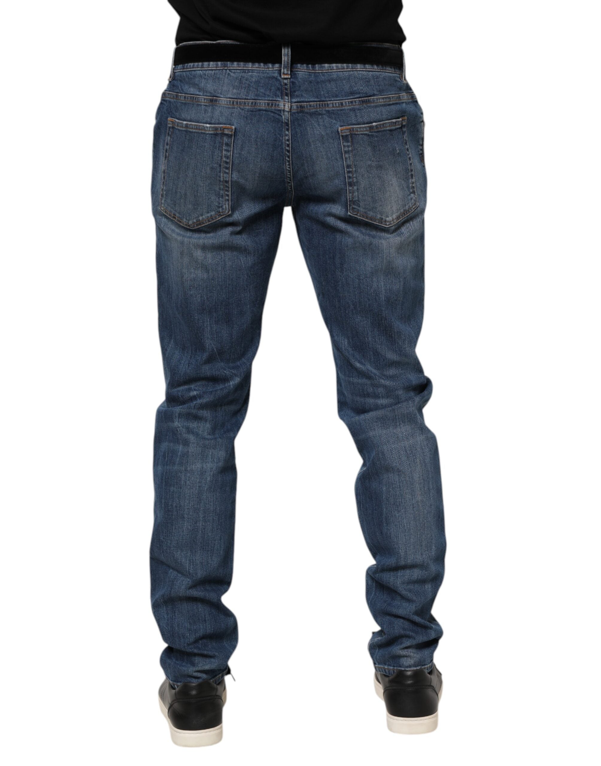 Dolce & Gabbana Blaue Denim-Jeans mit Logo-Stickerei-4