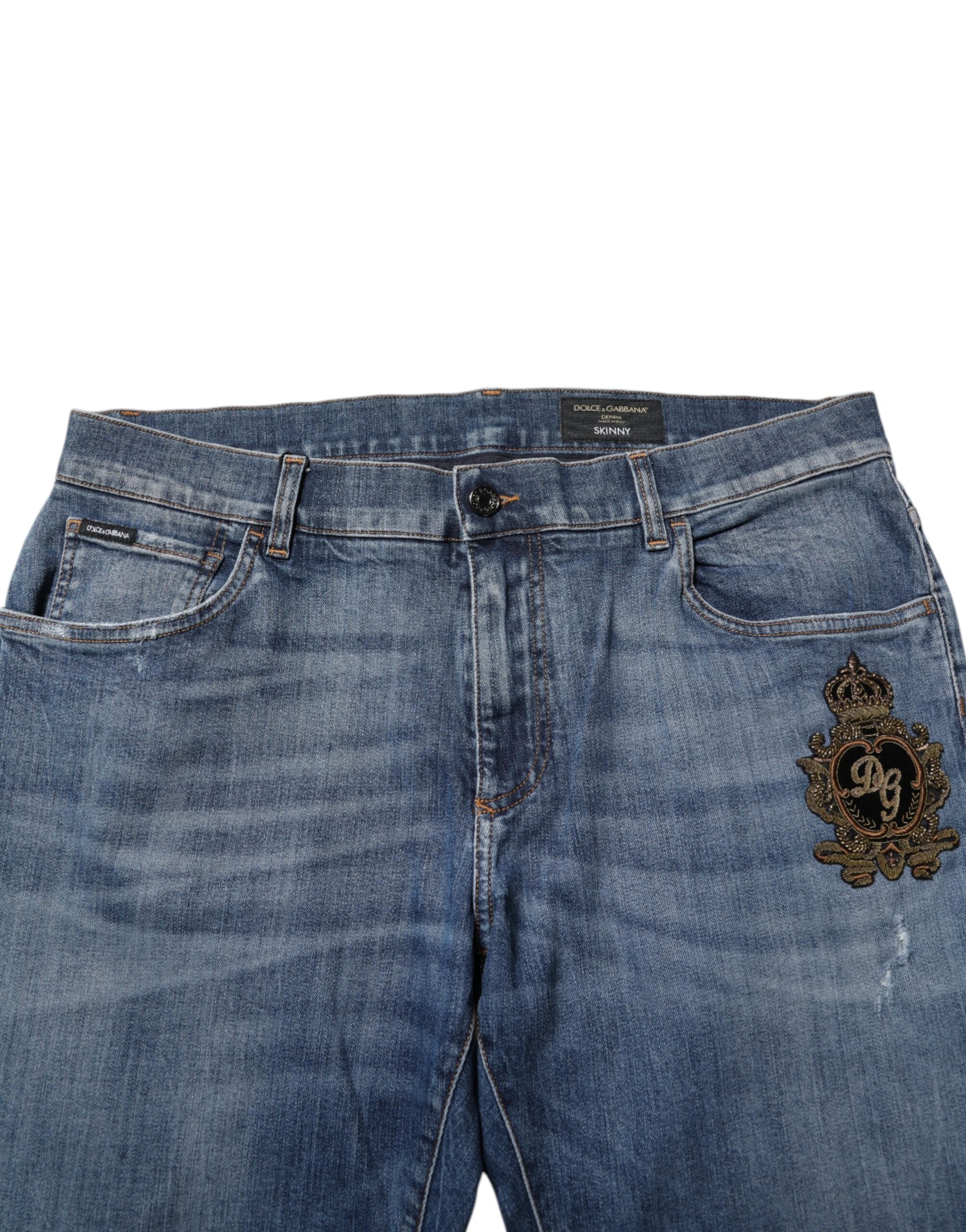 Dolce & Gabbana Blaue Denim-Jeans mit Logo-Stickerei-5