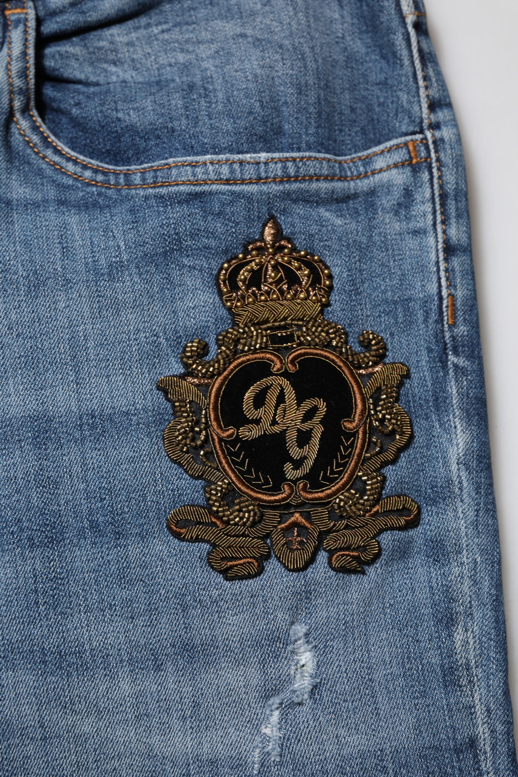 Dolce & Gabbana Blaue Denim-Jeans mit Logo-Stickerei-6