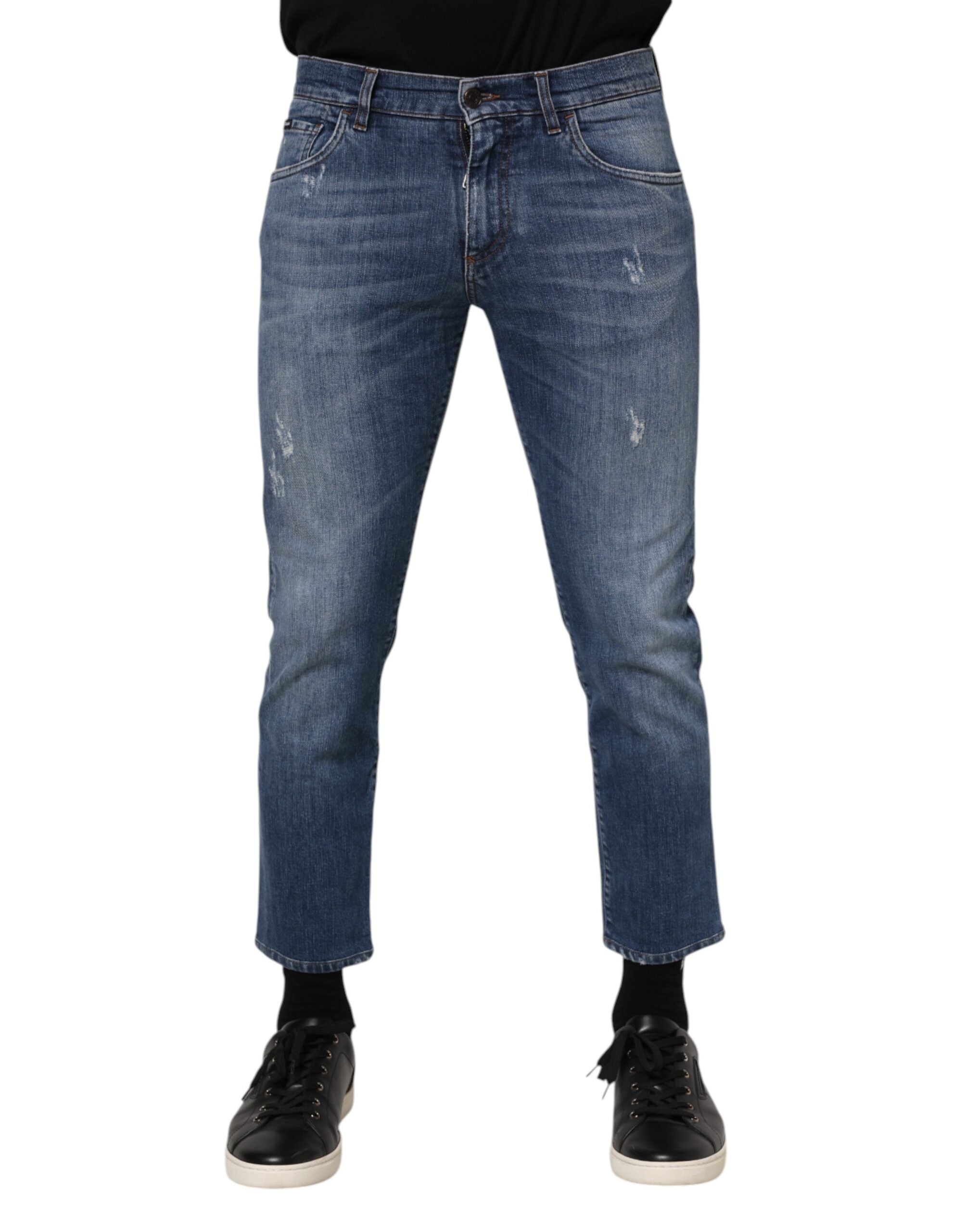 Dolce & Gabbana Blaue Denim-Jeans mit Logo-Plakette aus Baumwolle