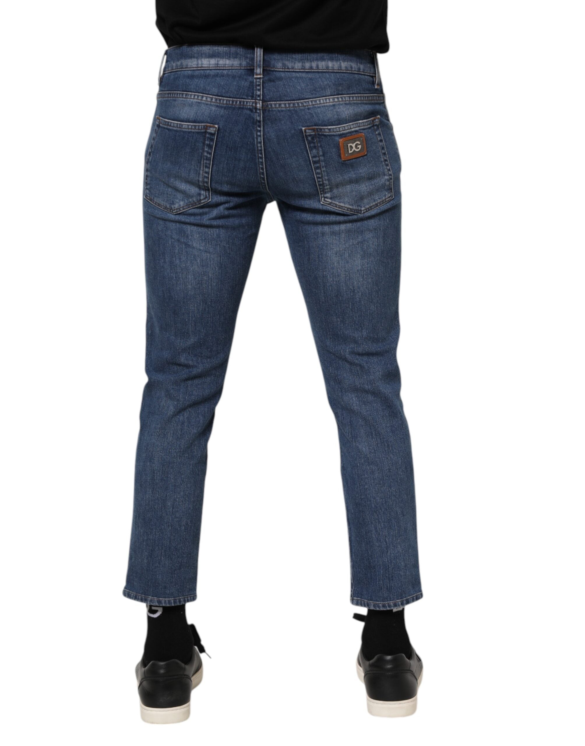 Dolce & Gabbana blue denim jeans with logo plaque, made of cotton-4