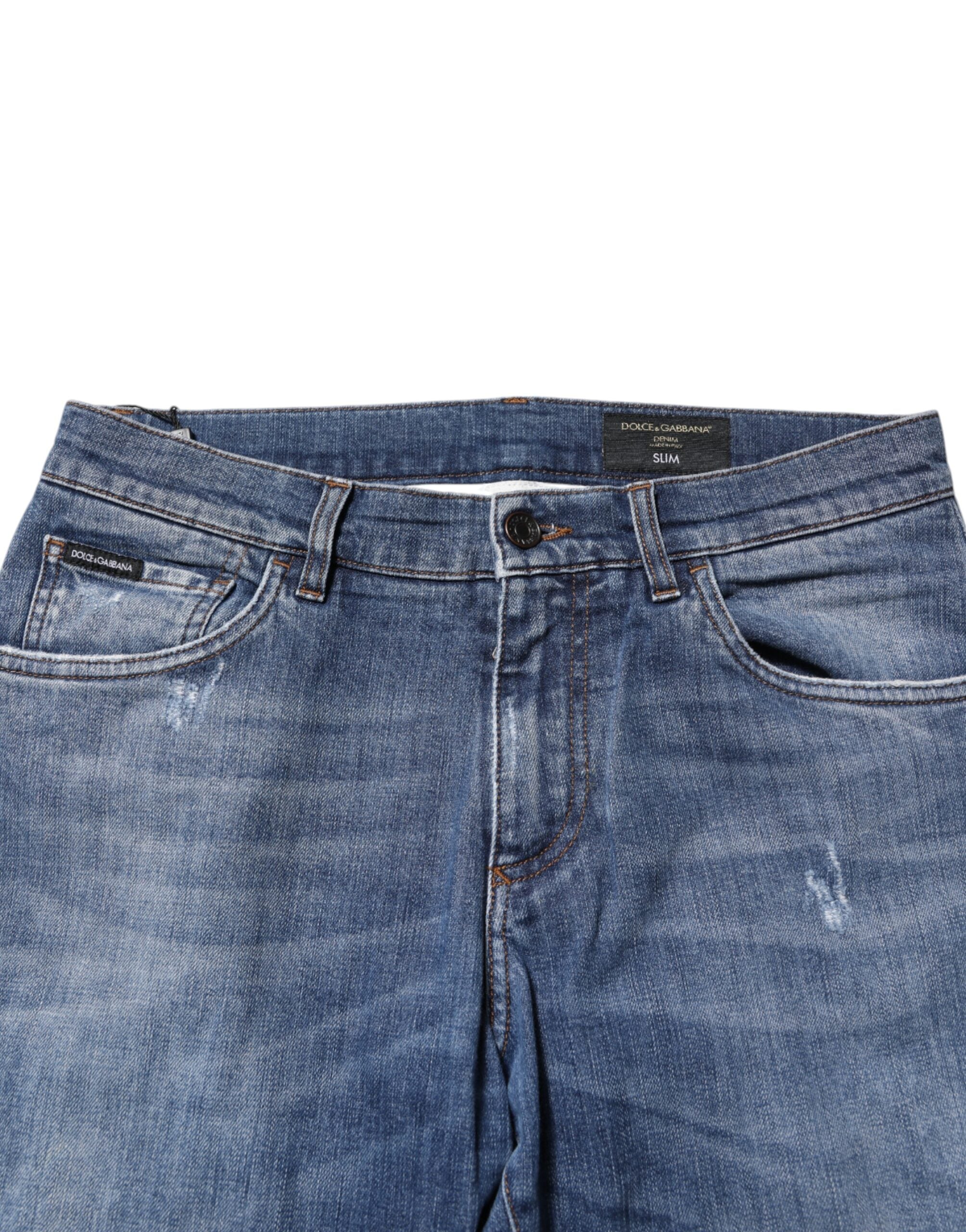 Dolce & Gabbana blue denim jeans with logo plaque, made of cotton-5