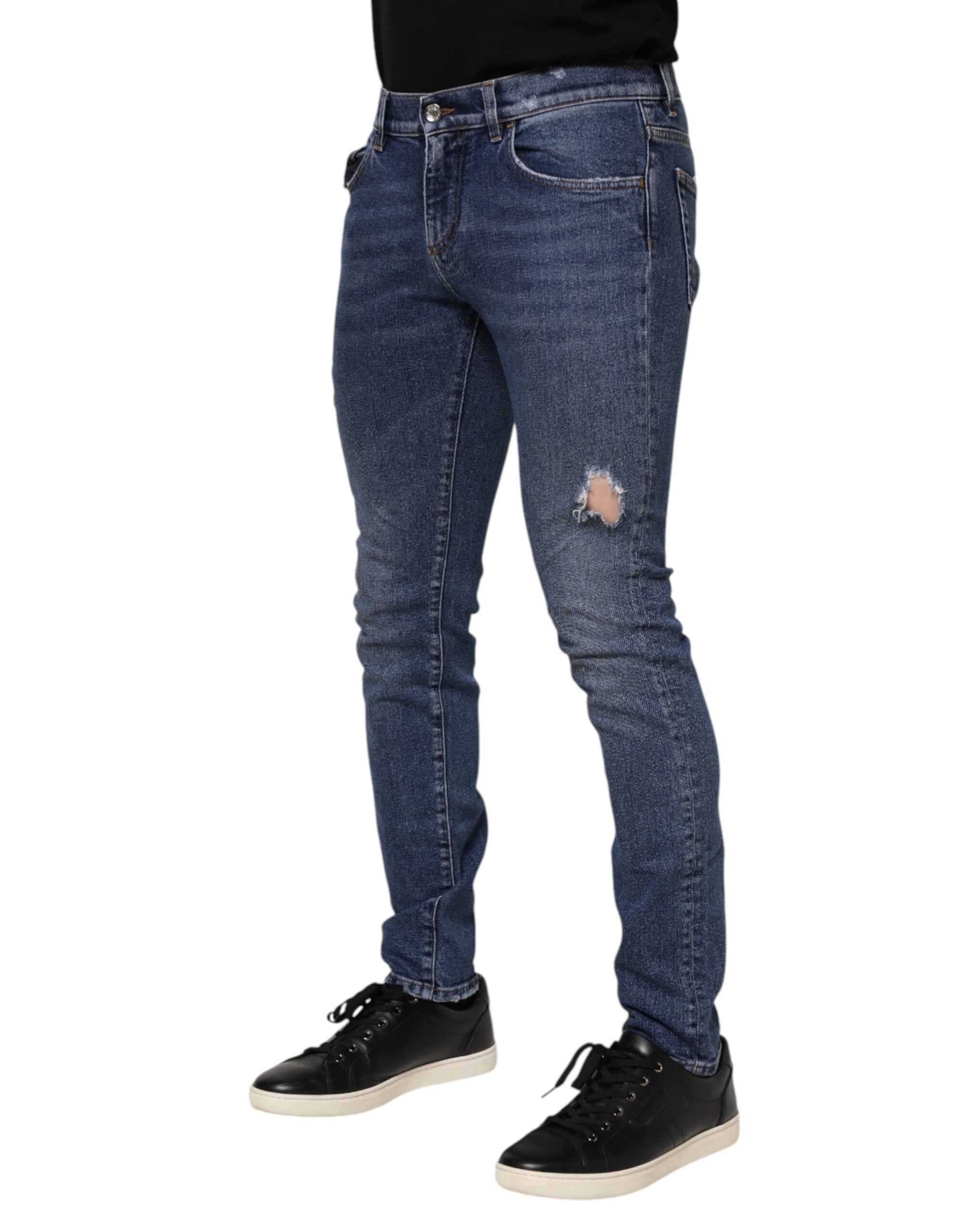 Dolce & Gabbana Blue Cotton Logo Plaque Skinny Men's Denim Jeans-3