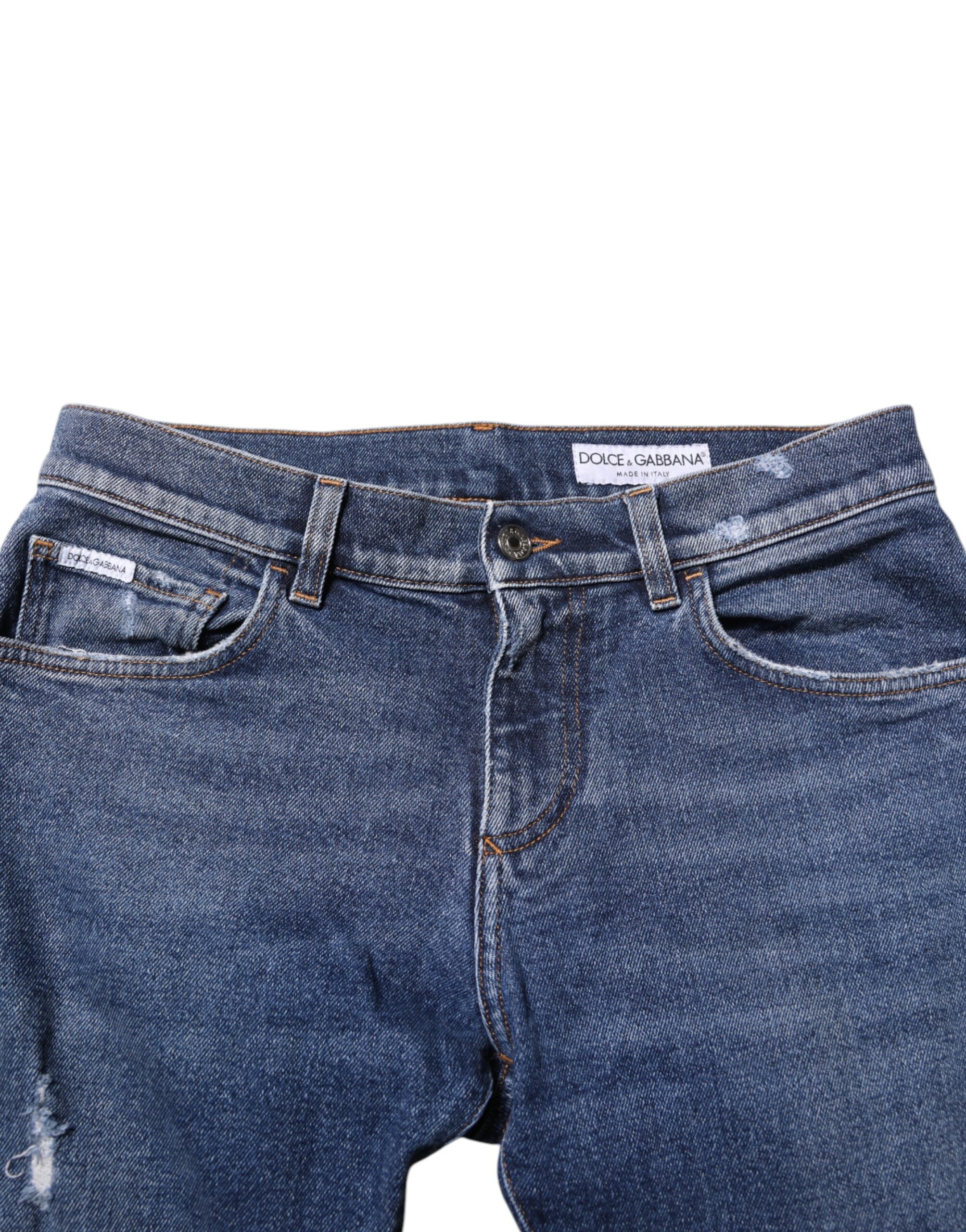 Dolce & Gabbana Blue Cotton Logo Plaque Skinny Men's Denim Jeans-5