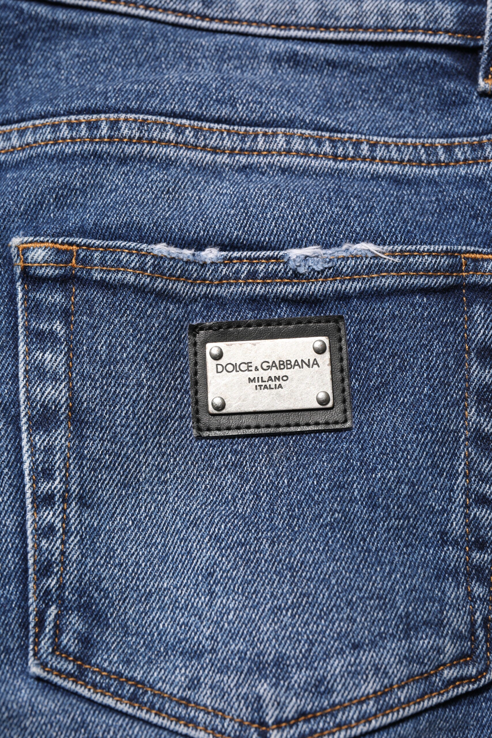 Dolce & Gabbana Blue Cotton Logo Plaque Skinny Men's Denim Jeans-6