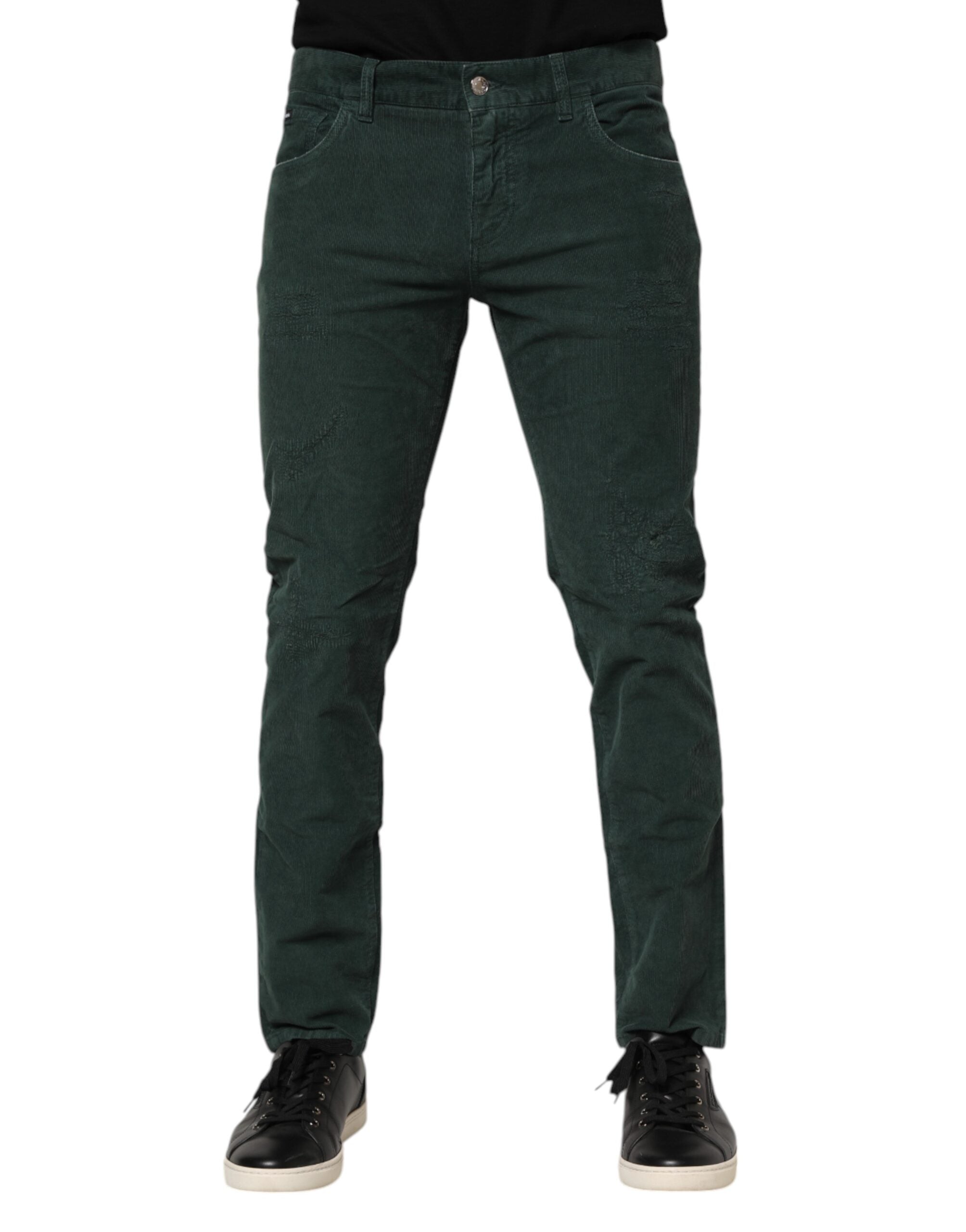 Dolce & Gabbana Green Skinny Trousers in Cotton Corduroy
