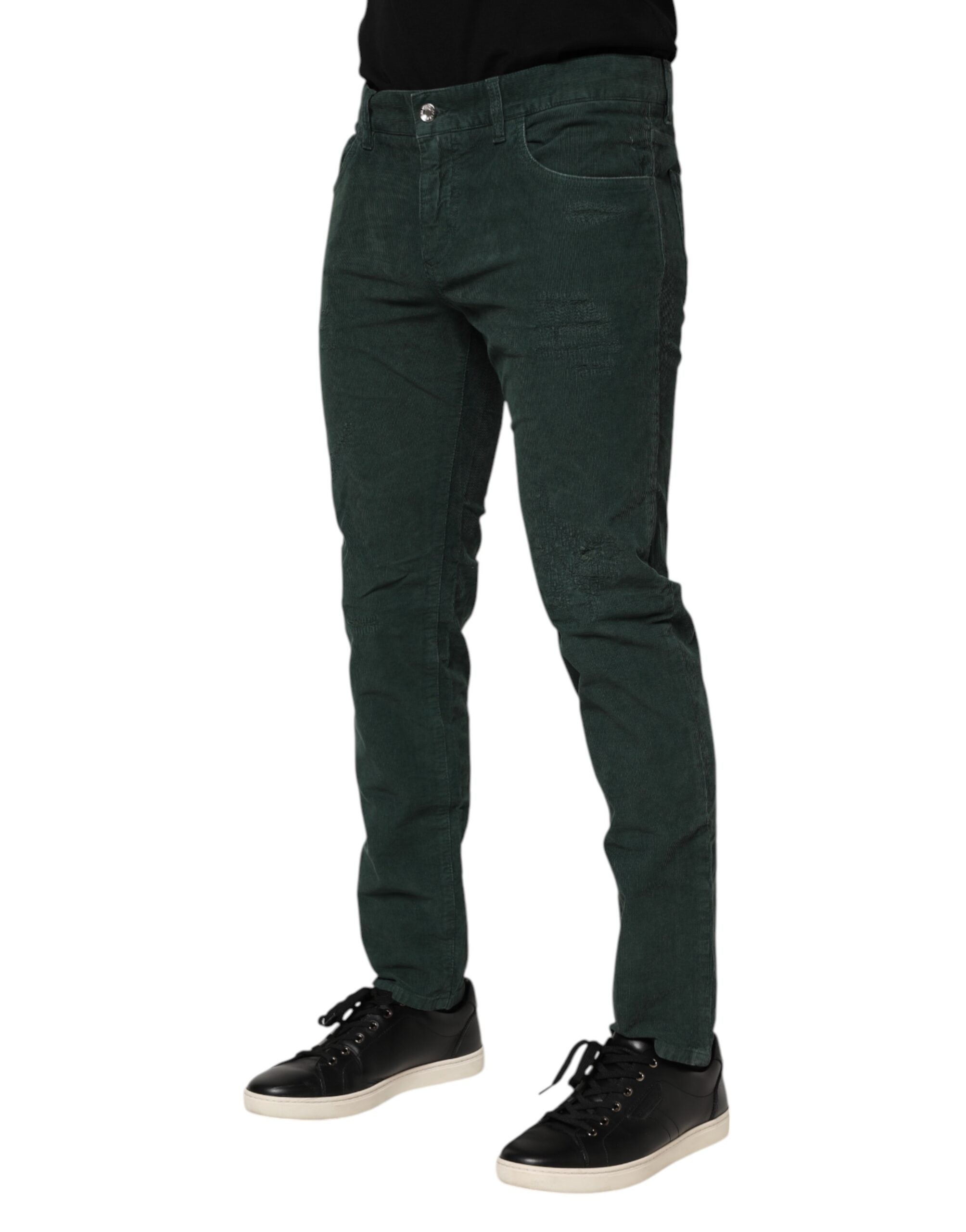 Dolce & Gabbana Green Skinny Trousers in Cotton Corduroy-3