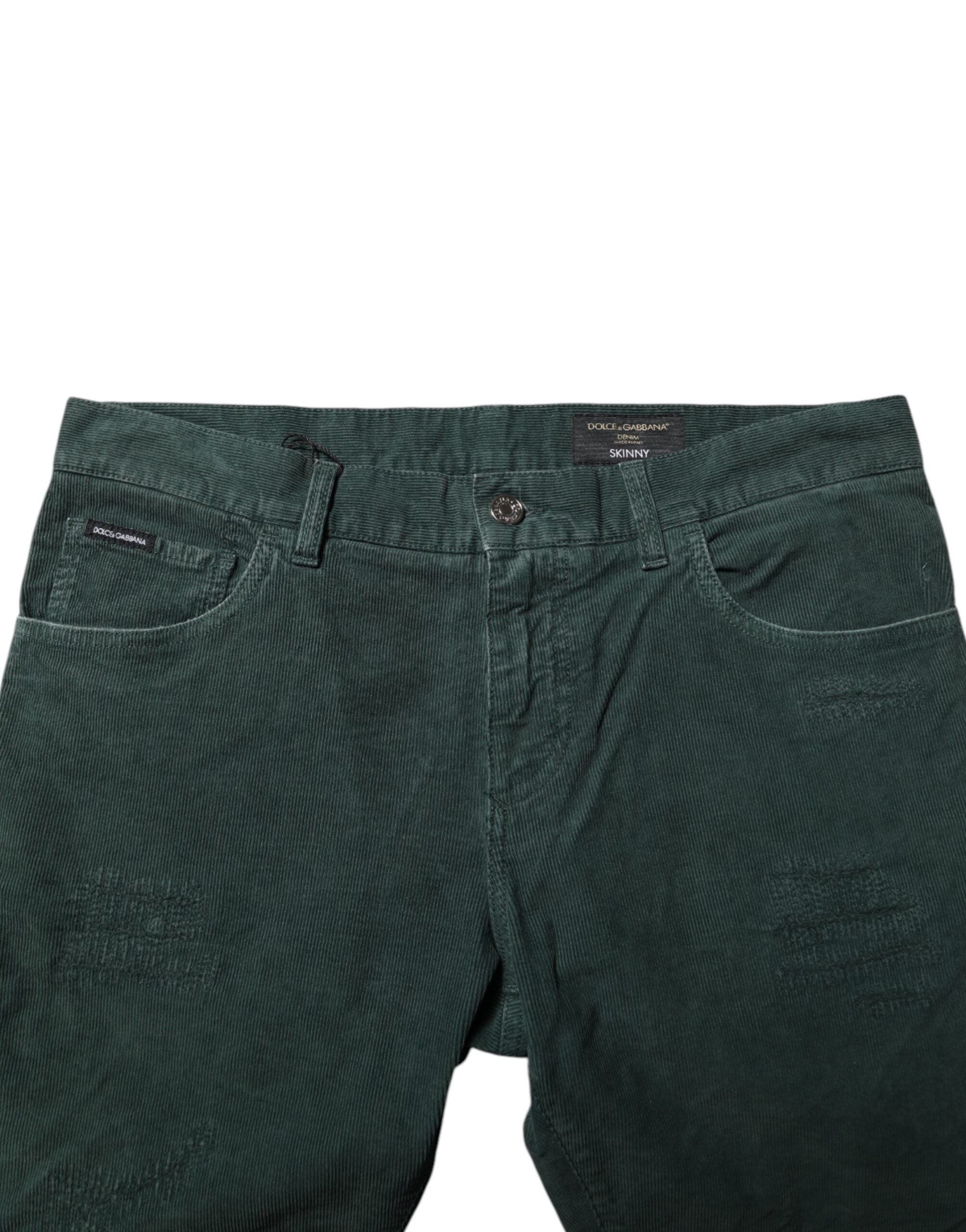 Dolce & Gabbana Green Skinny Trousers in Cotton Corduroy-5