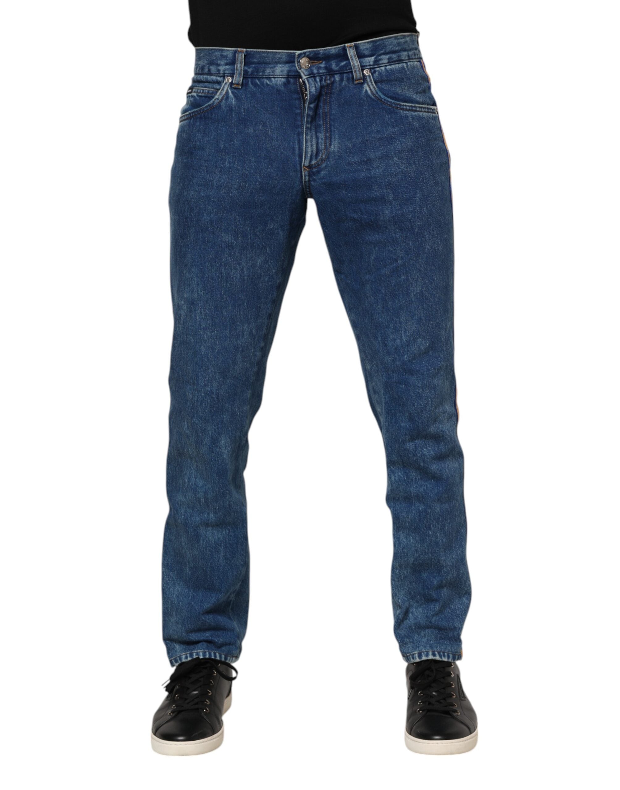 Dolce & Gabbana blue denim jeans with logo plaque, made of cotton-2