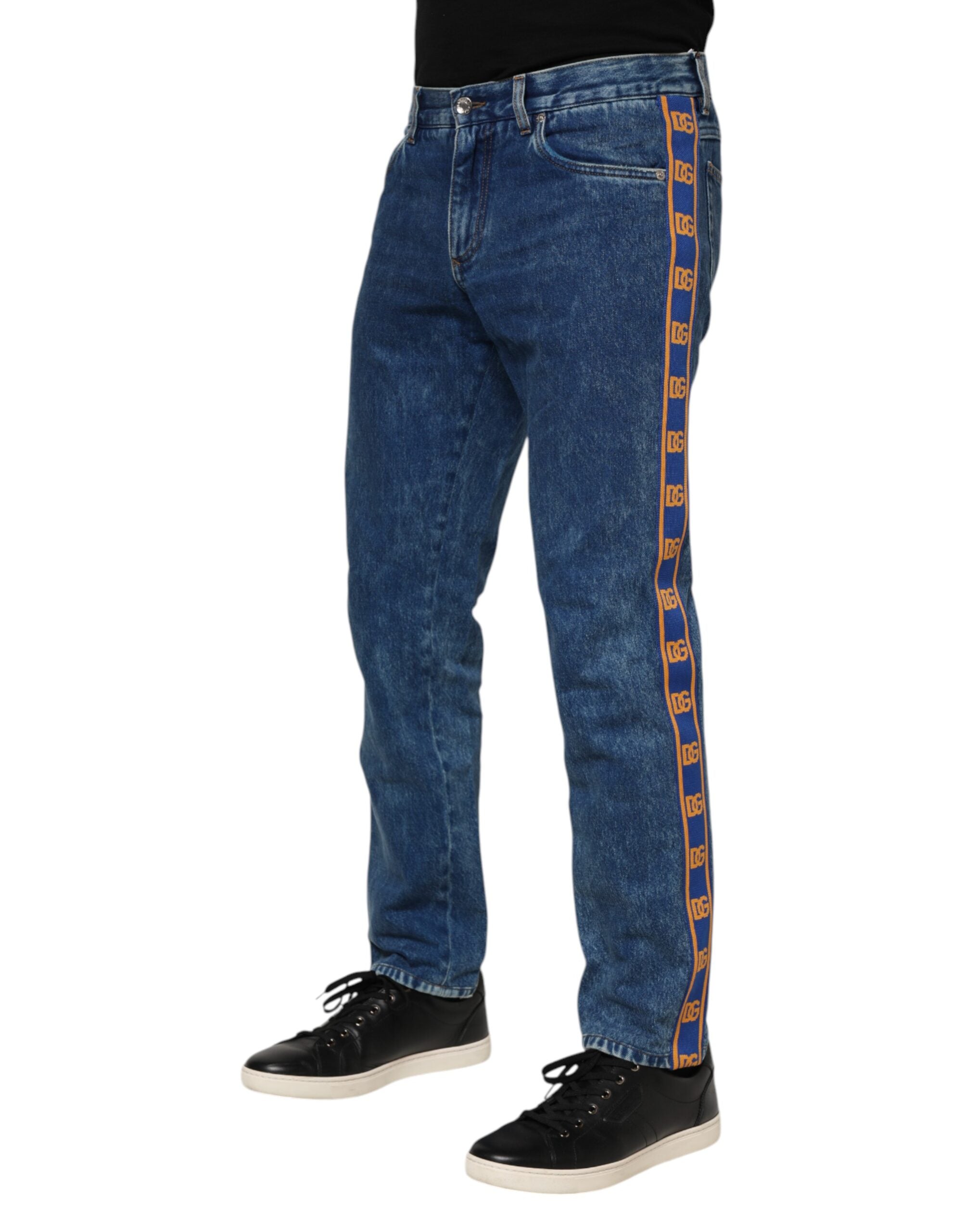 Dolce & Gabbana blue denim jeans with logo plaque, made of cotton-3
