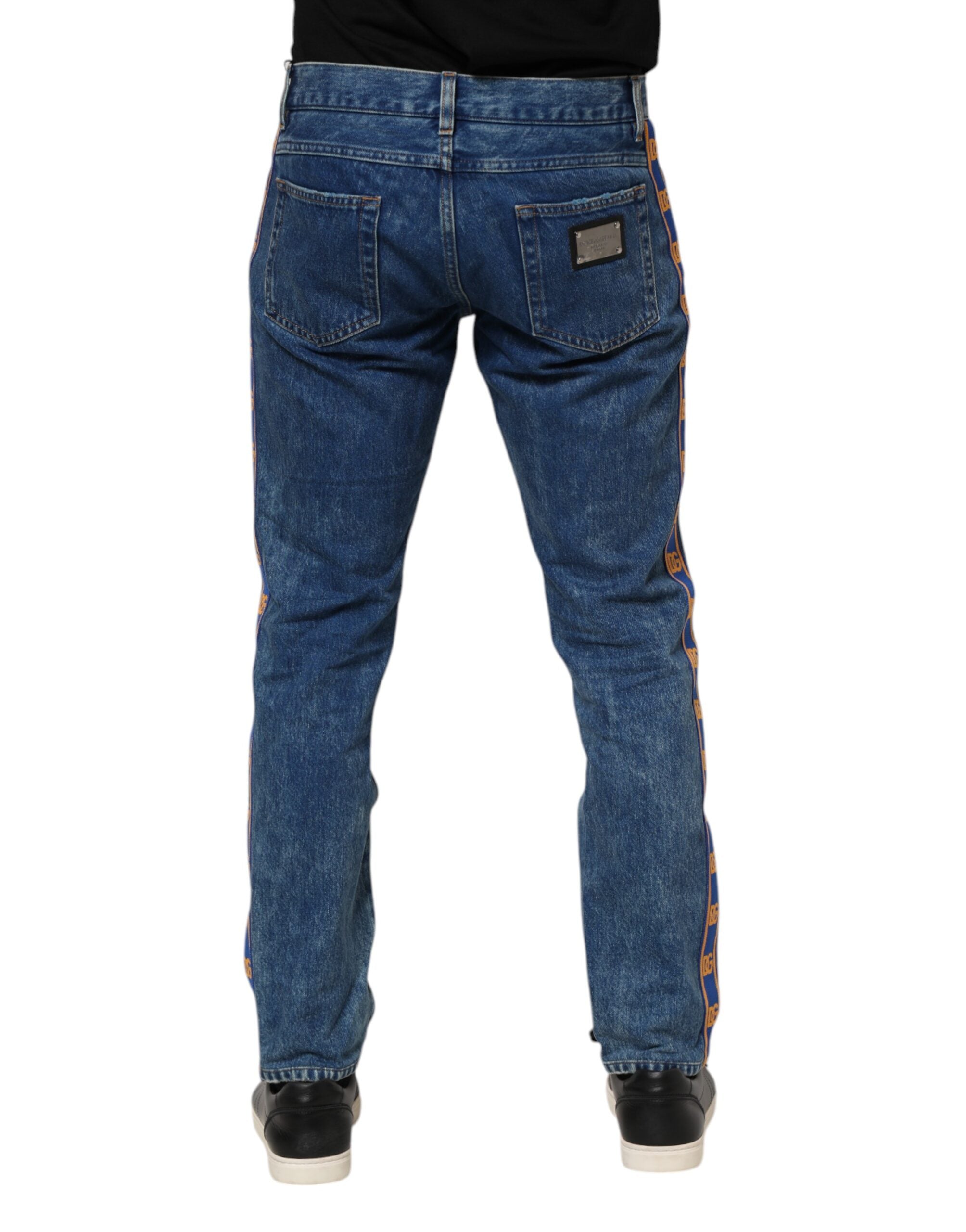 Dolce & Gabbana blue denim jeans with logo plaque, made of cotton-4
