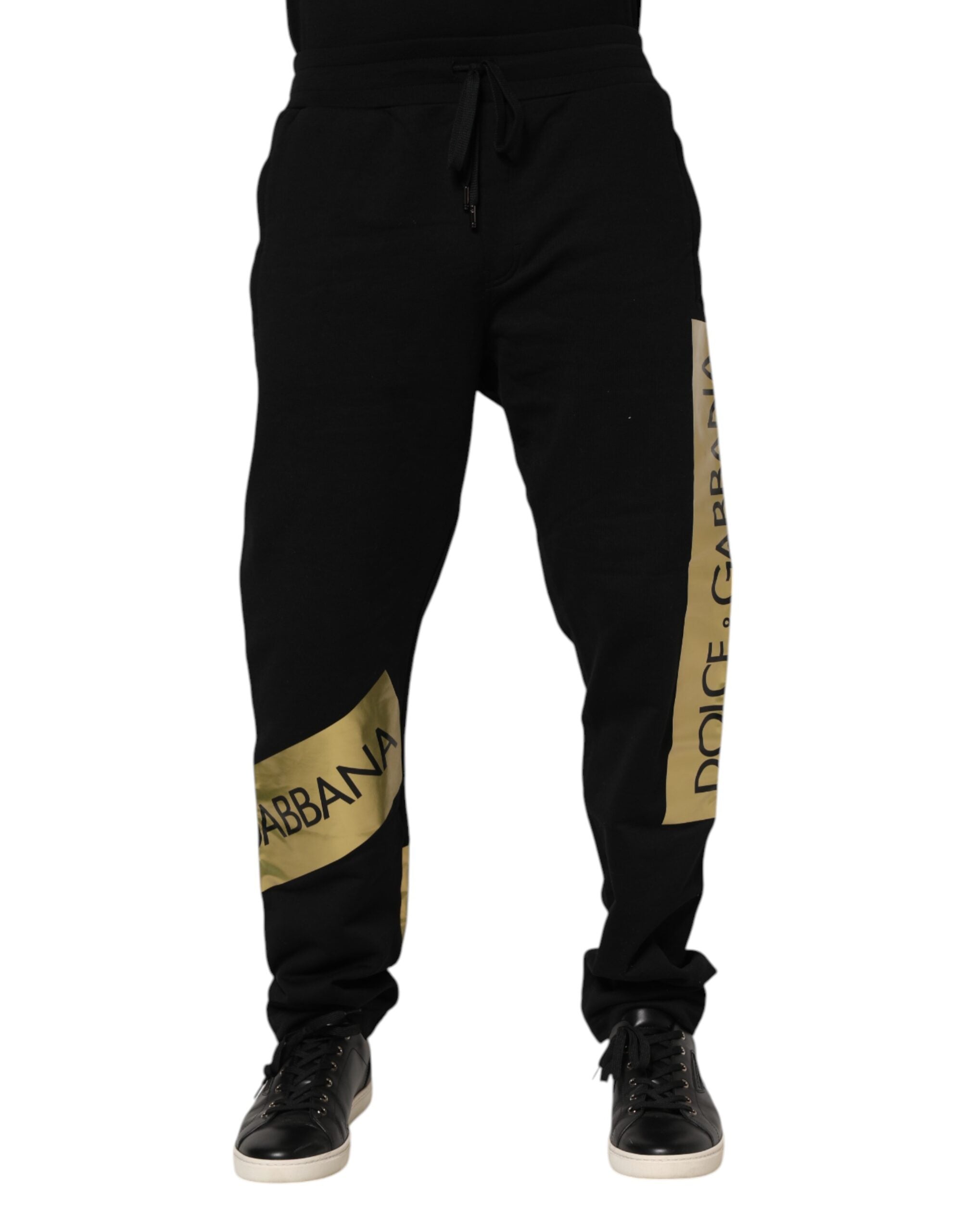 Dolce & Gabbana Black Cotton Logo Tape Men's Joggers
