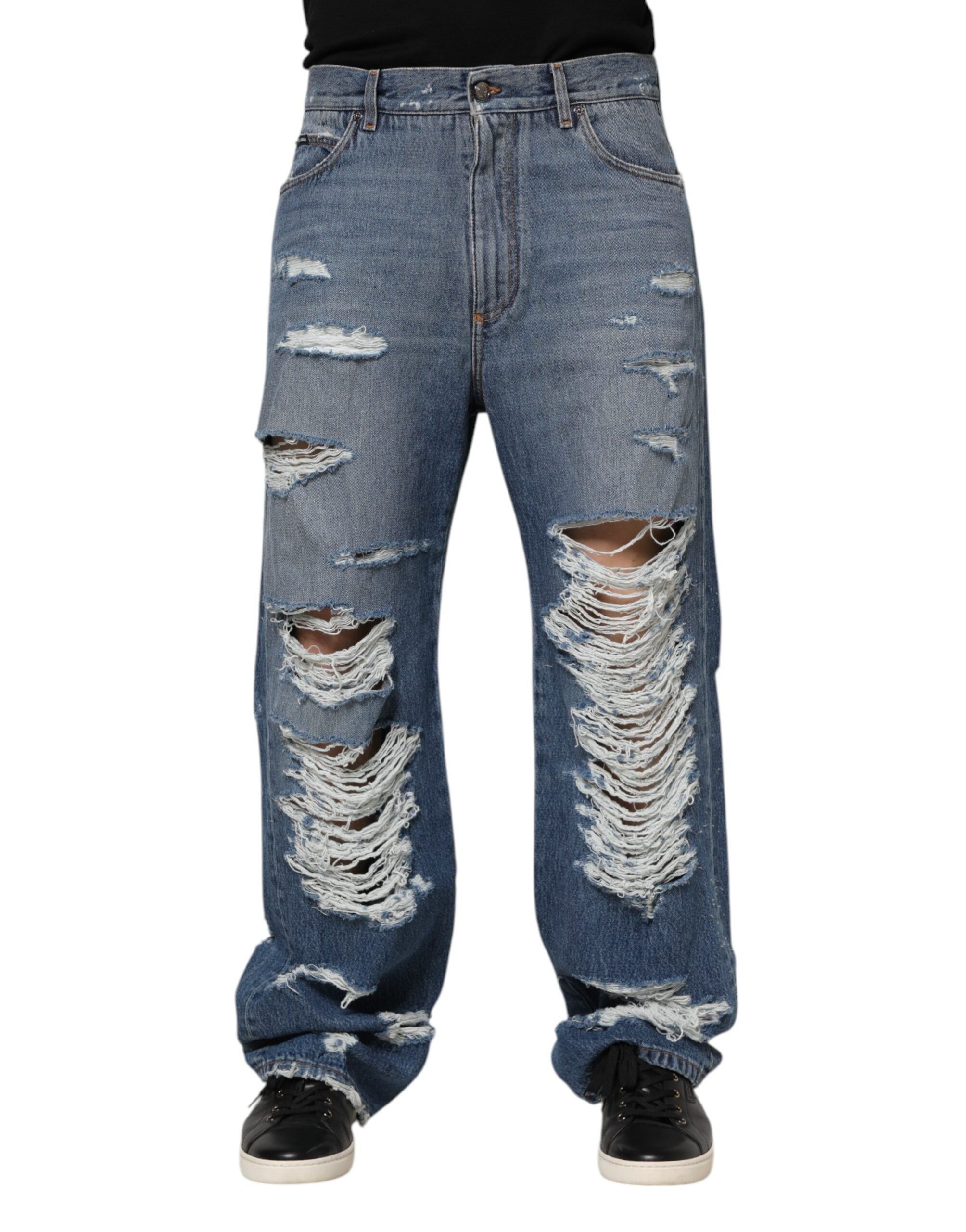 Dolce & Gabbana Blaue zerfledderte Baumwoll-Logo-Plakette Denim-Jeans-2