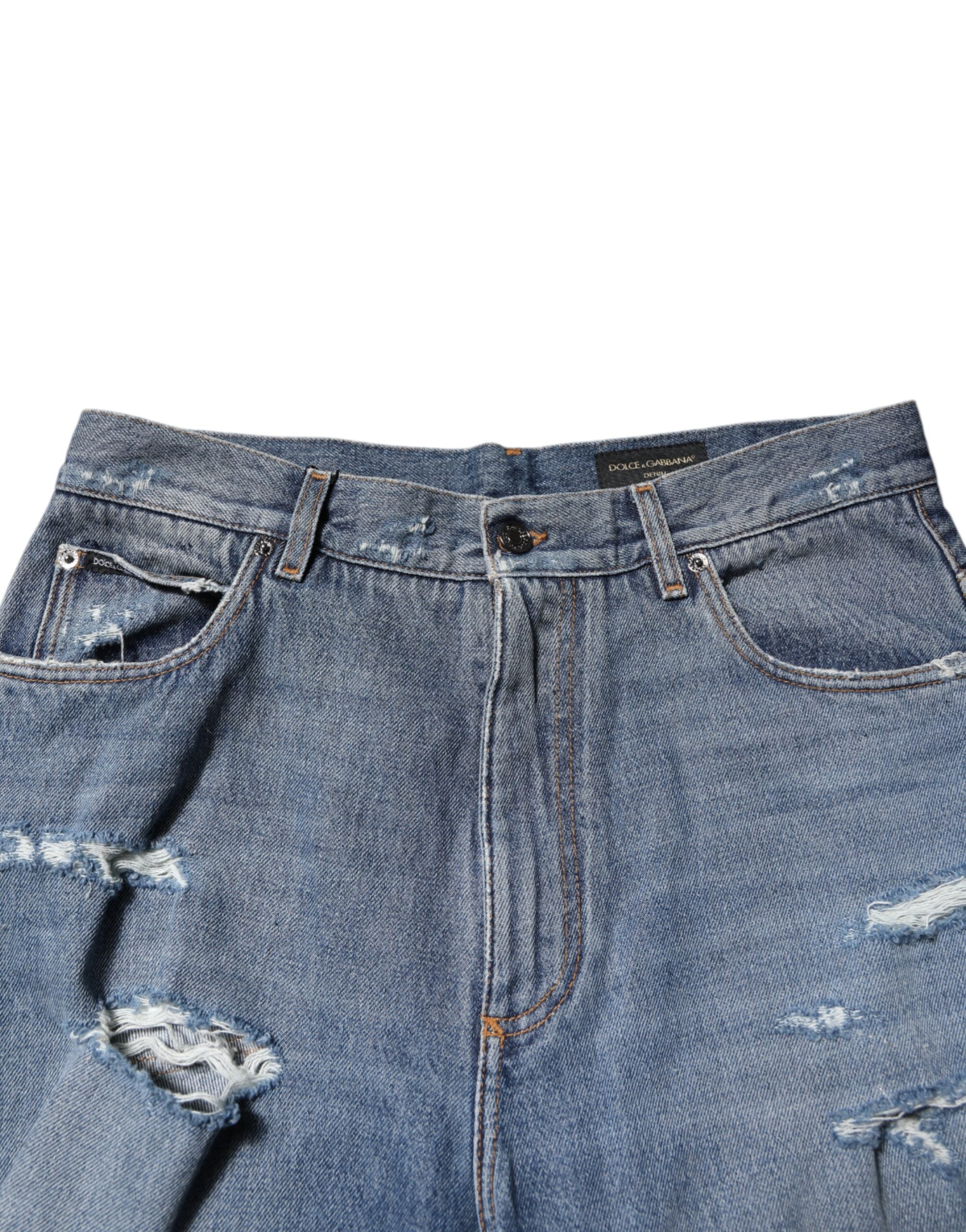 Dolce & Gabbana Blaue zerfledderte Baumwoll-Logo-Plakette Denim-Jeans-5