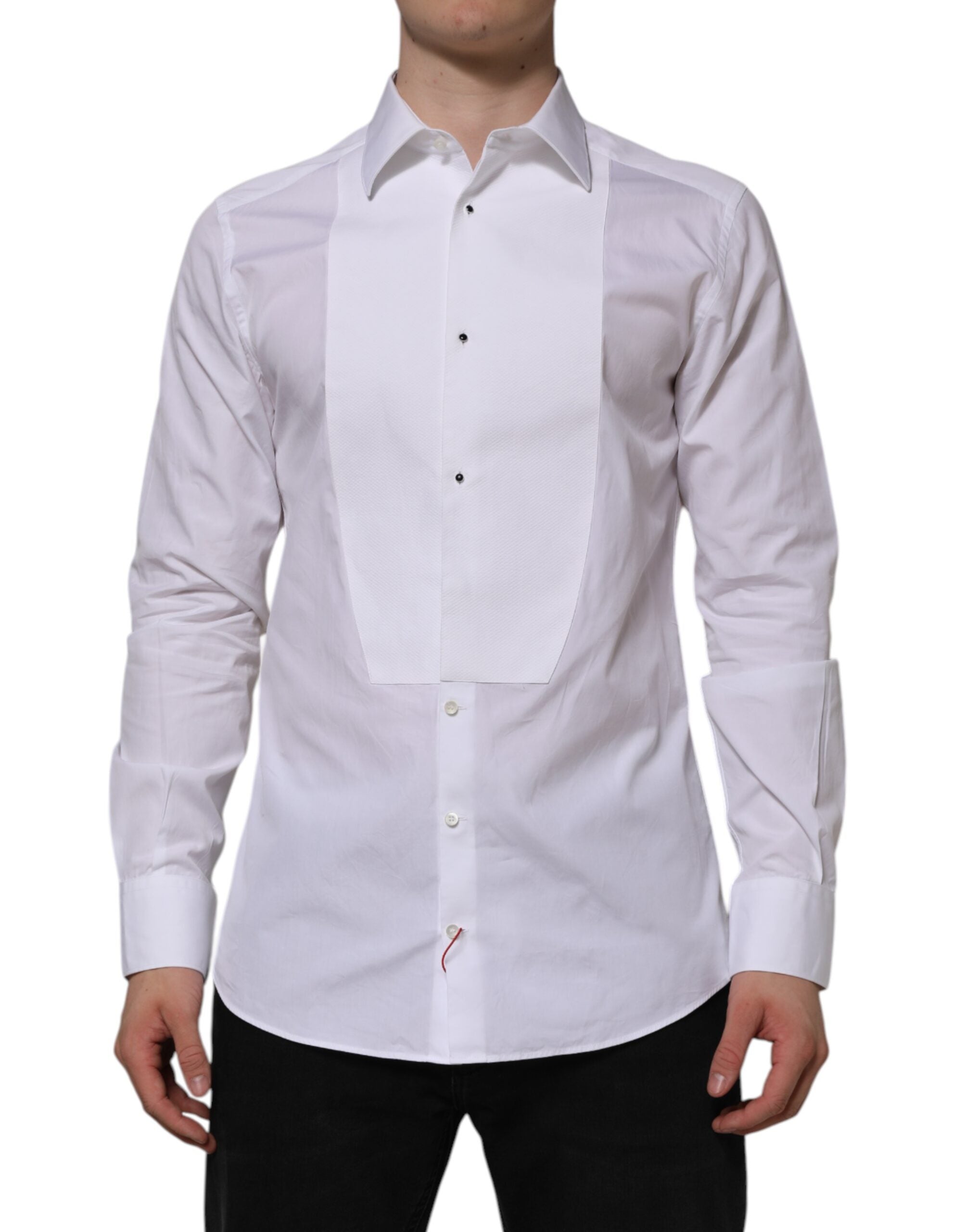 Dolce & Gabbana White Bib Cotton Poplin GOLD Formal Shirt-2