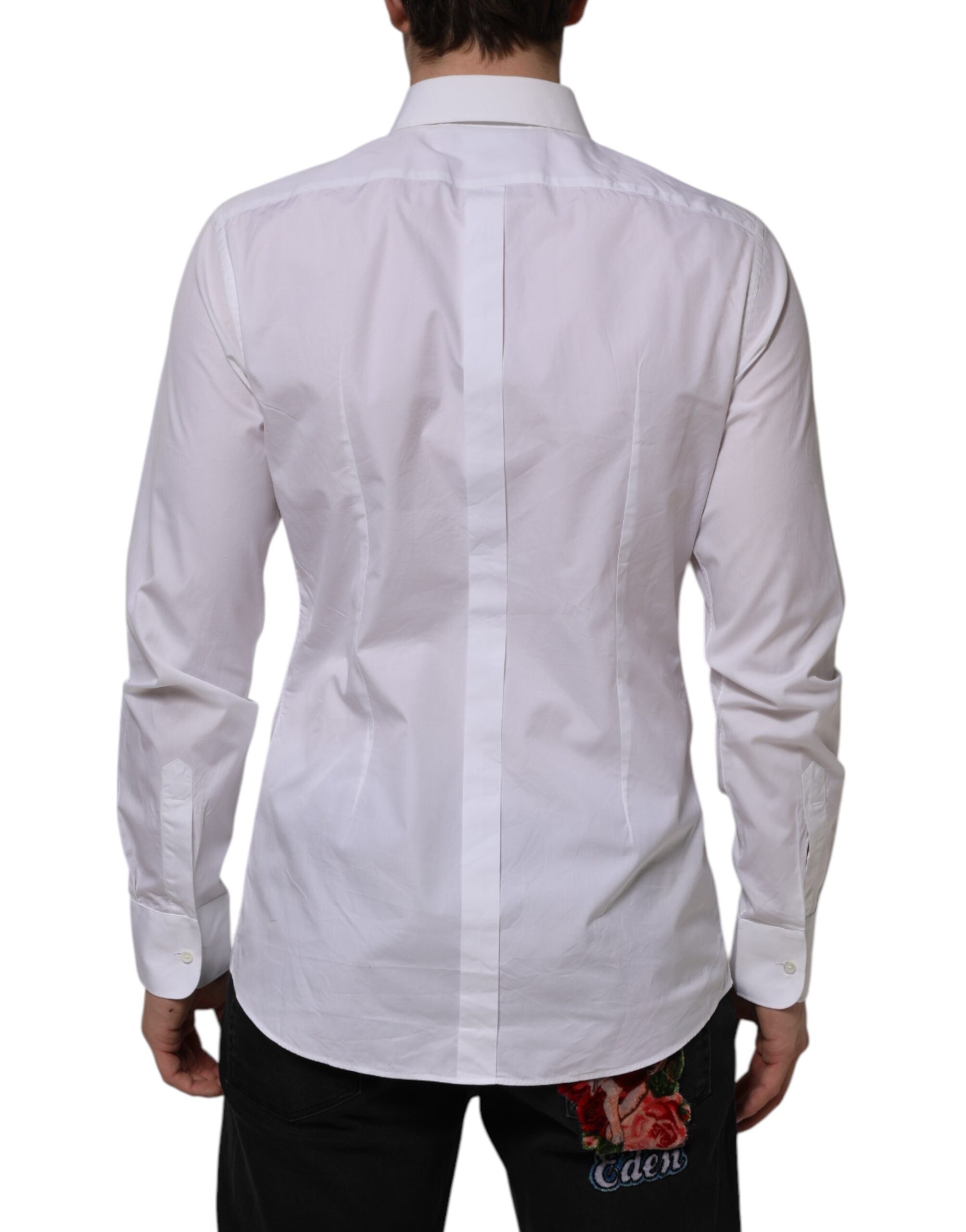 Dolce & Gabbana White Bib Cotton Poplin GOLD Formal Shirt-4