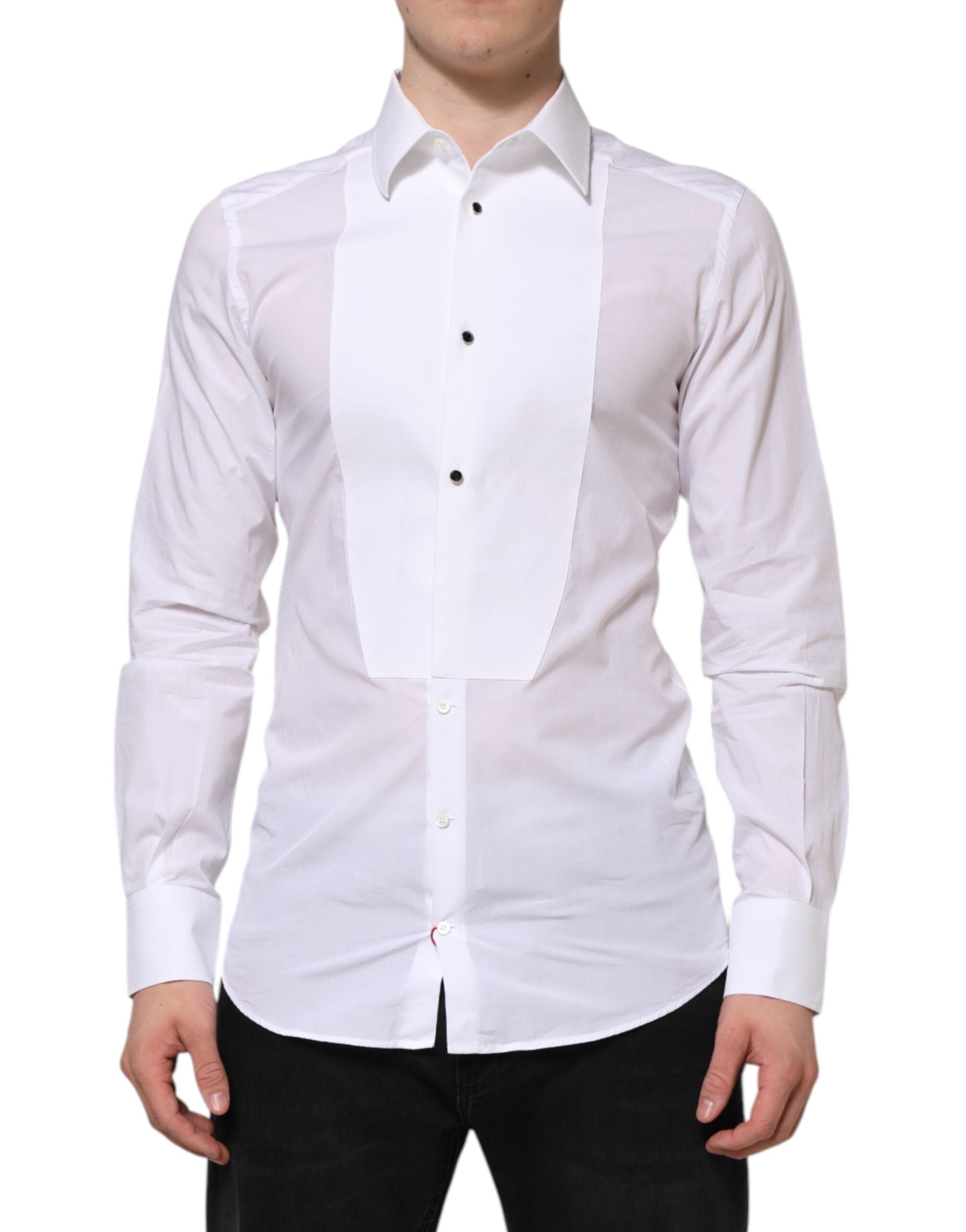 Camisa de algodón blanca Dolce & Gabbana con pechera dorada de popelina formal-1