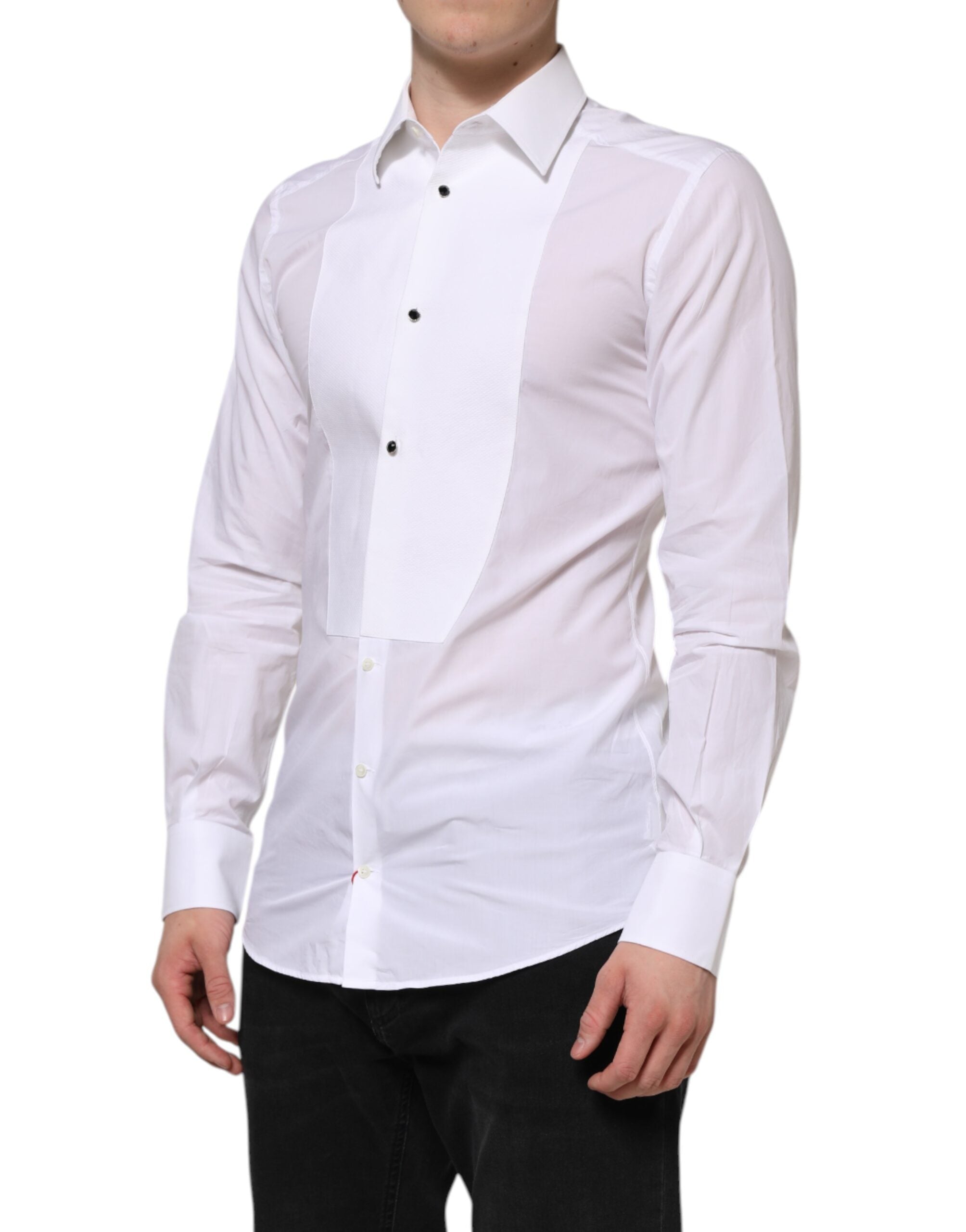 Camisa de algodón blanca Dolce & Gabbana con pechera dorada de popelina formal-3