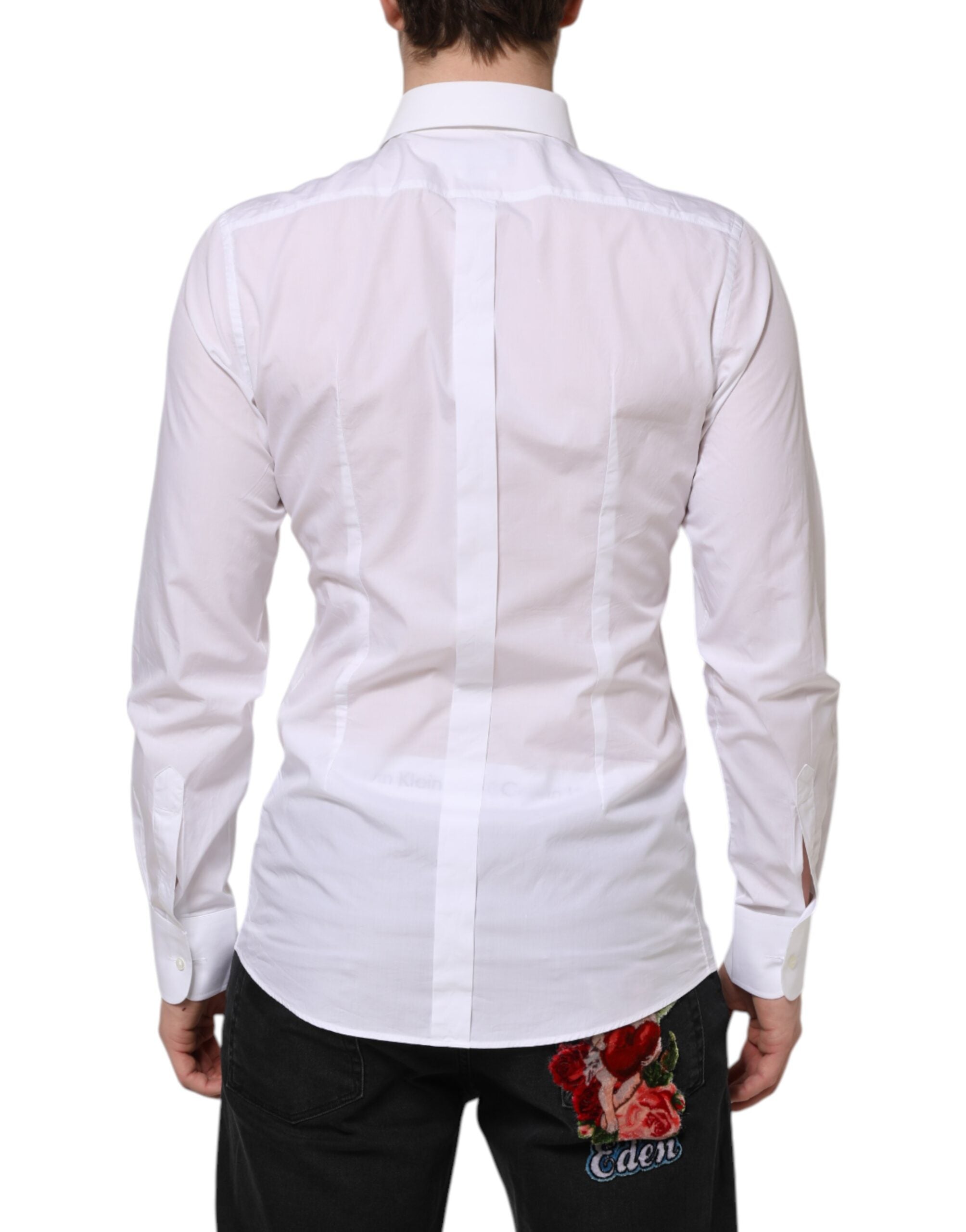 Camisa de algodón blanca Dolce & Gabbana con pechera dorada de popelina formal-4