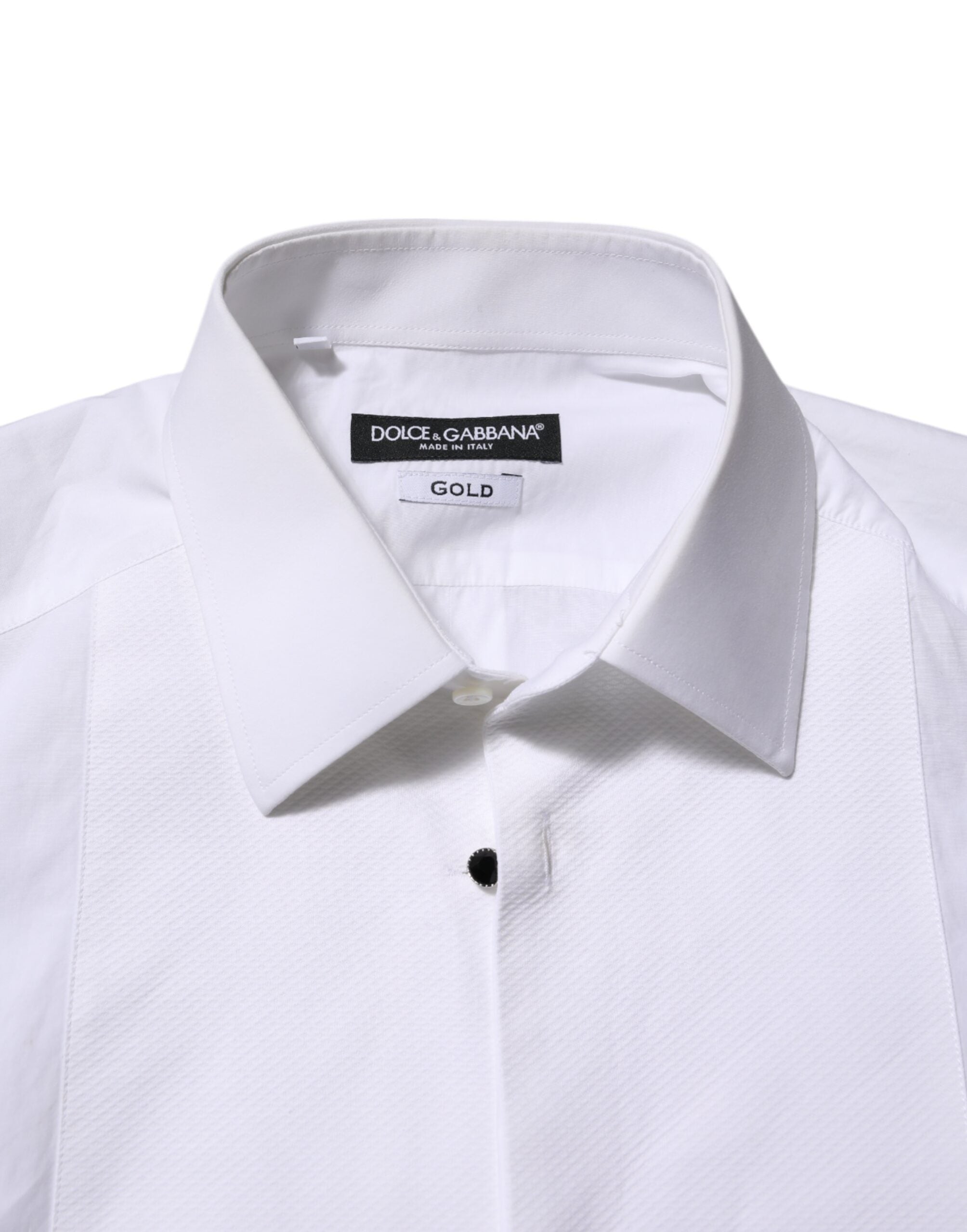 Camisa de algodón blanca Dolce & Gabbana con pechera dorada de popelina formal-5