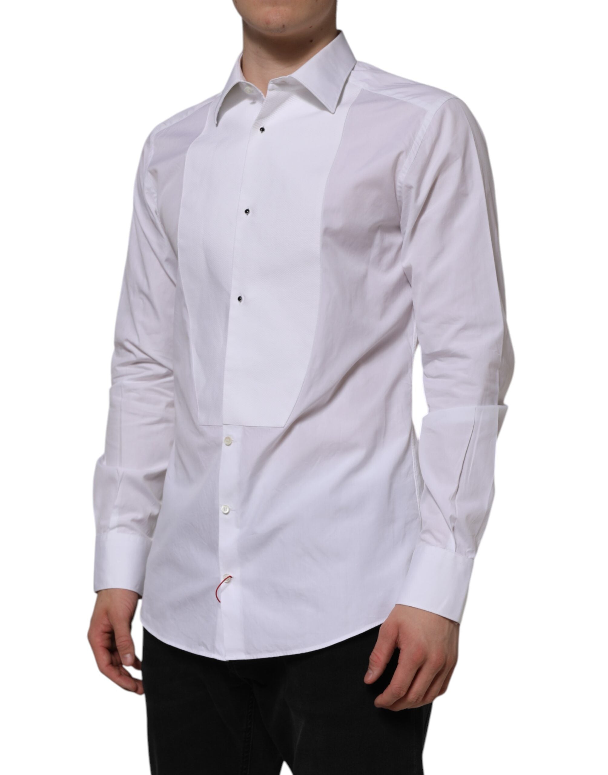 Dolce & Gabbana White Bib Cotton Popline GOLD Men's Formal Shirt-3