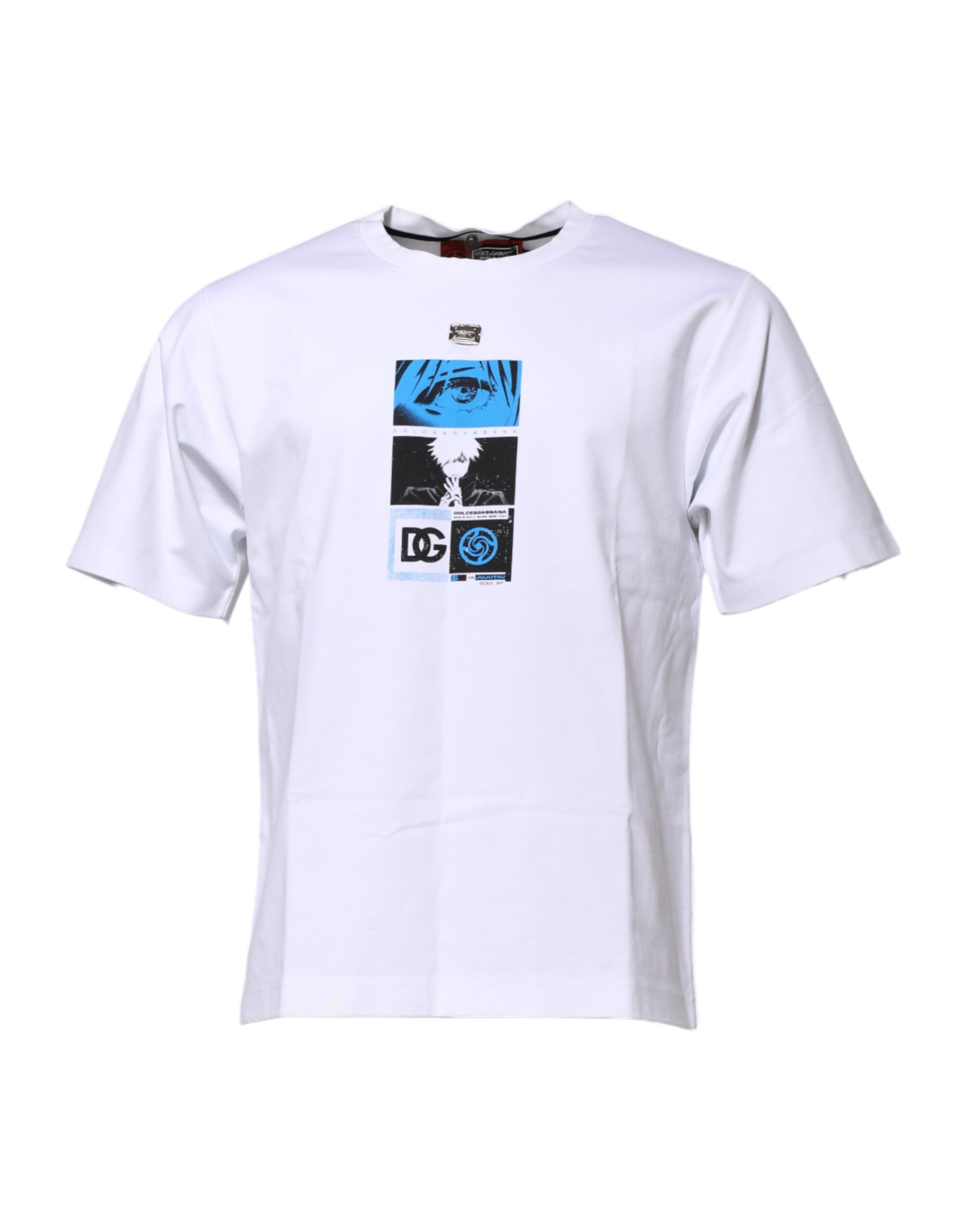 Camiseta blanca de algodón con cuello redondo y estampado gráfico de Dolce & Gabbana-1