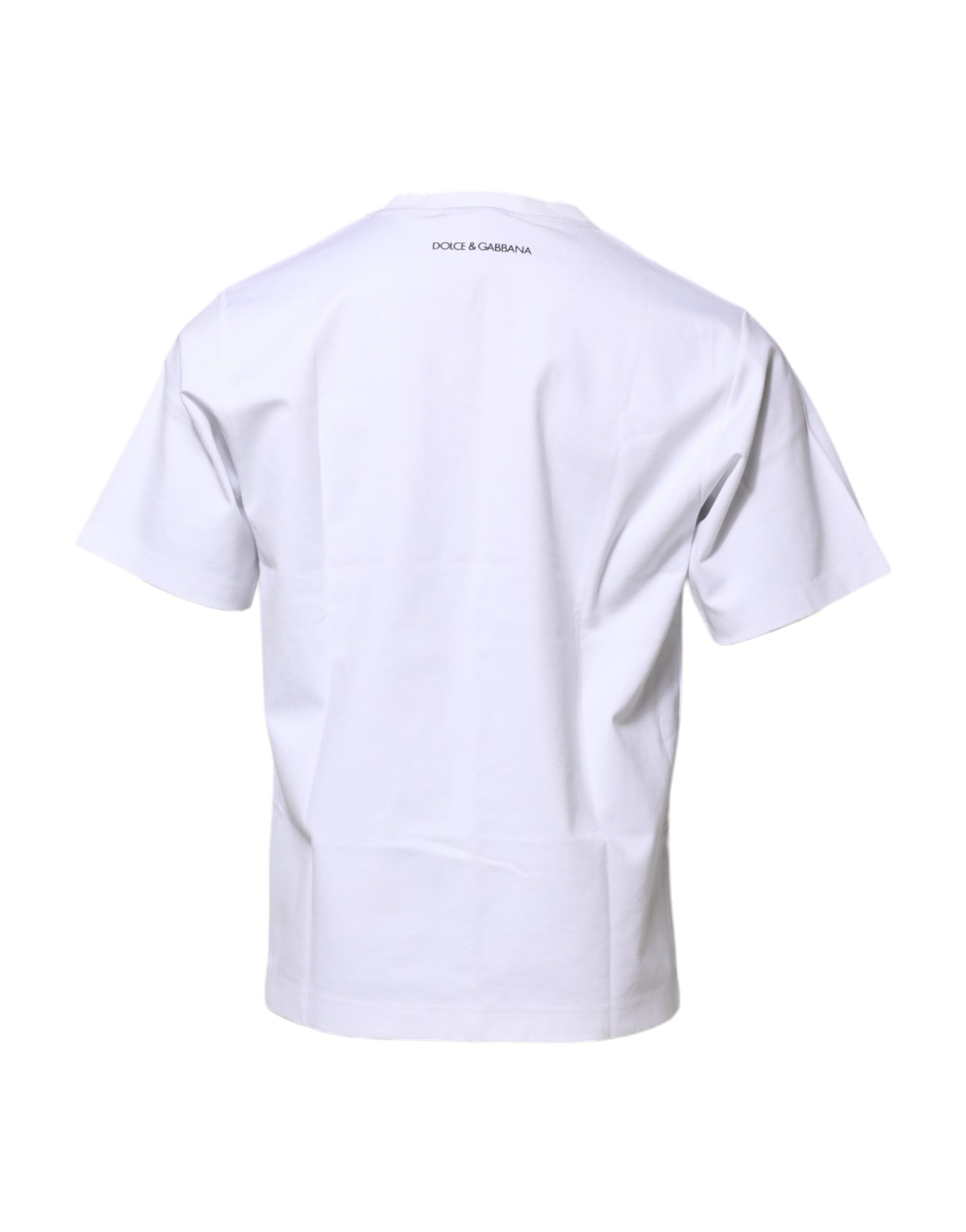 Camiseta blanca de algodón con cuello redondo y estampado gráfico de Dolce & Gabbana-4