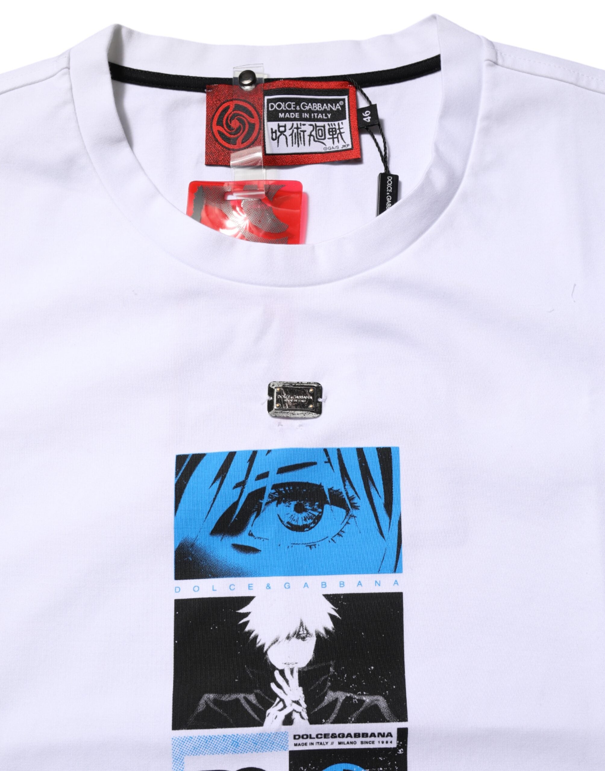 Camiseta blanca de algodón con cuello redondo y estampado gráfico de Dolce & Gabbana-5