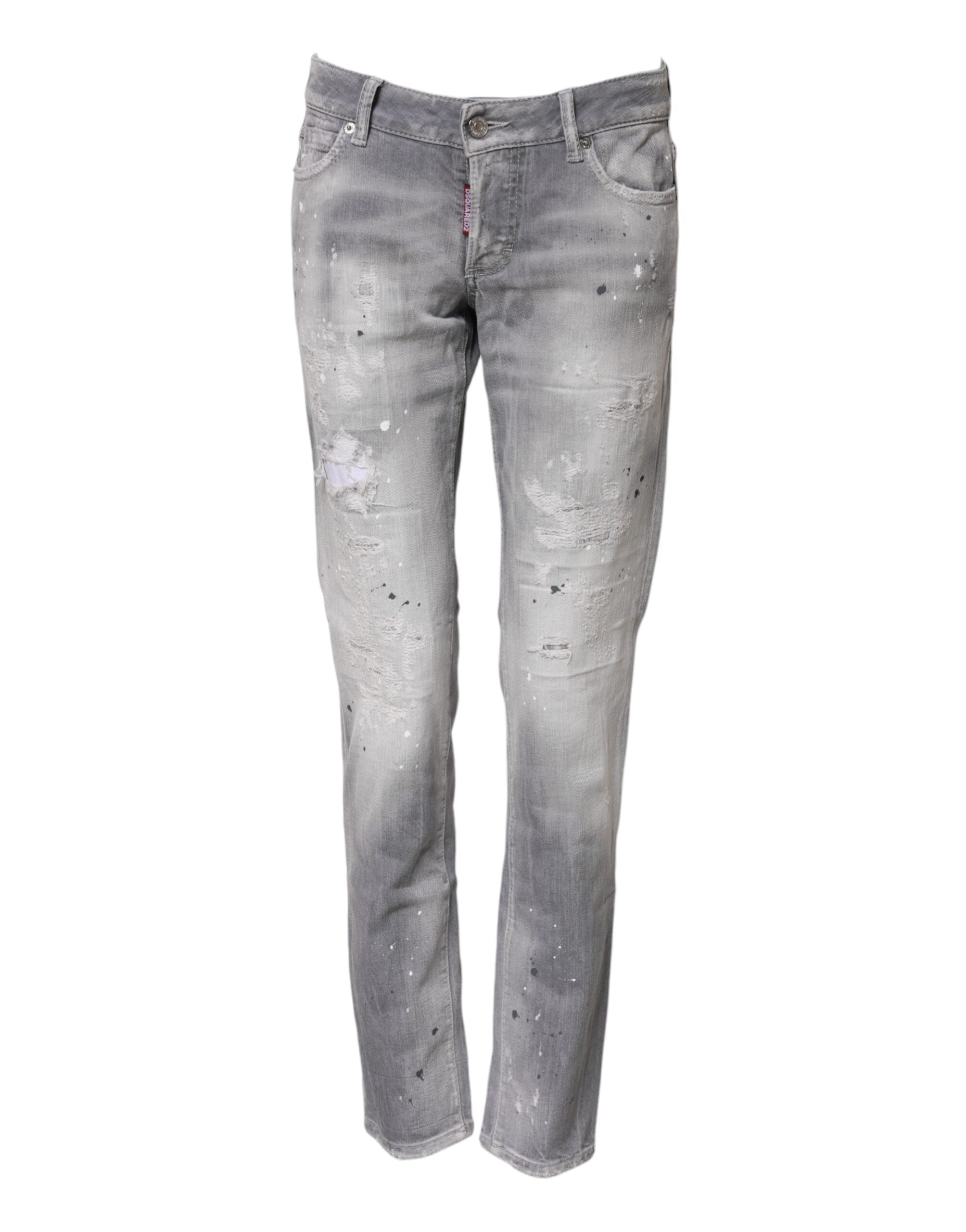 Vaqueros de mezclilla gris lavado Dsquared² con cintura media y pierna cónica-2