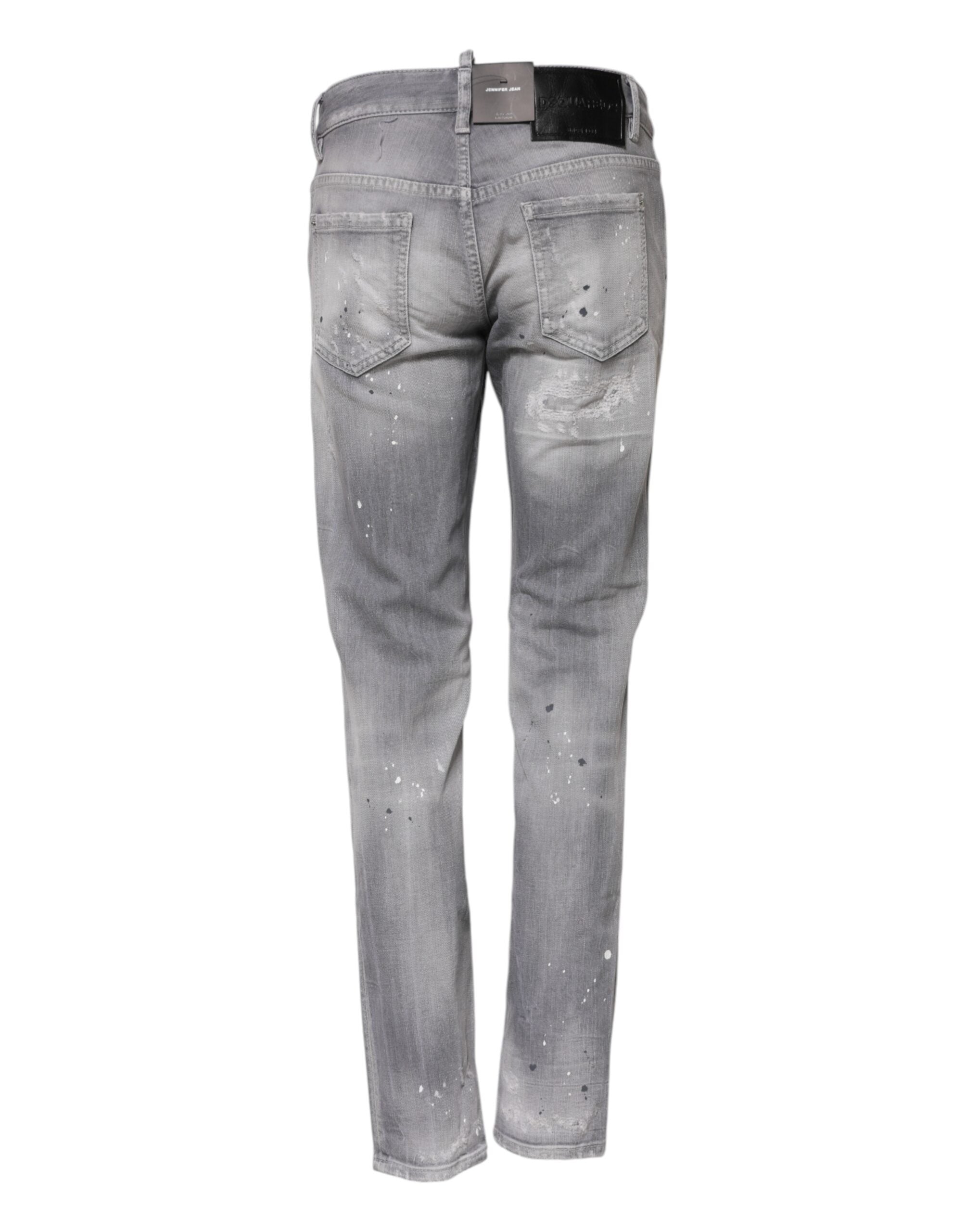 Vaqueros de mezclilla gris lavado Dsquared² con cintura media y pierna cónica-3