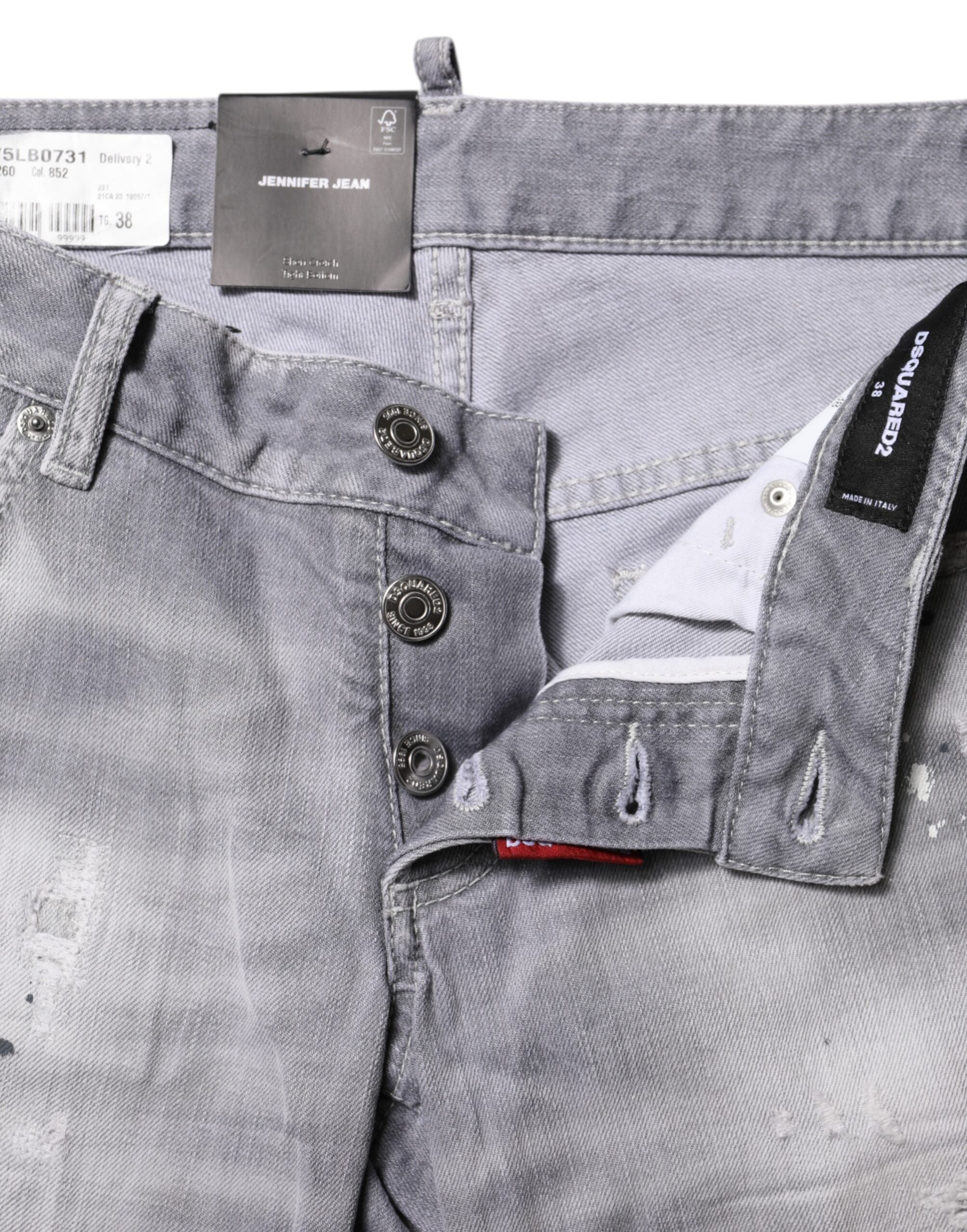 Vaqueros de mezclilla gris lavado Dsquared² con cintura media y pierna cónica-4