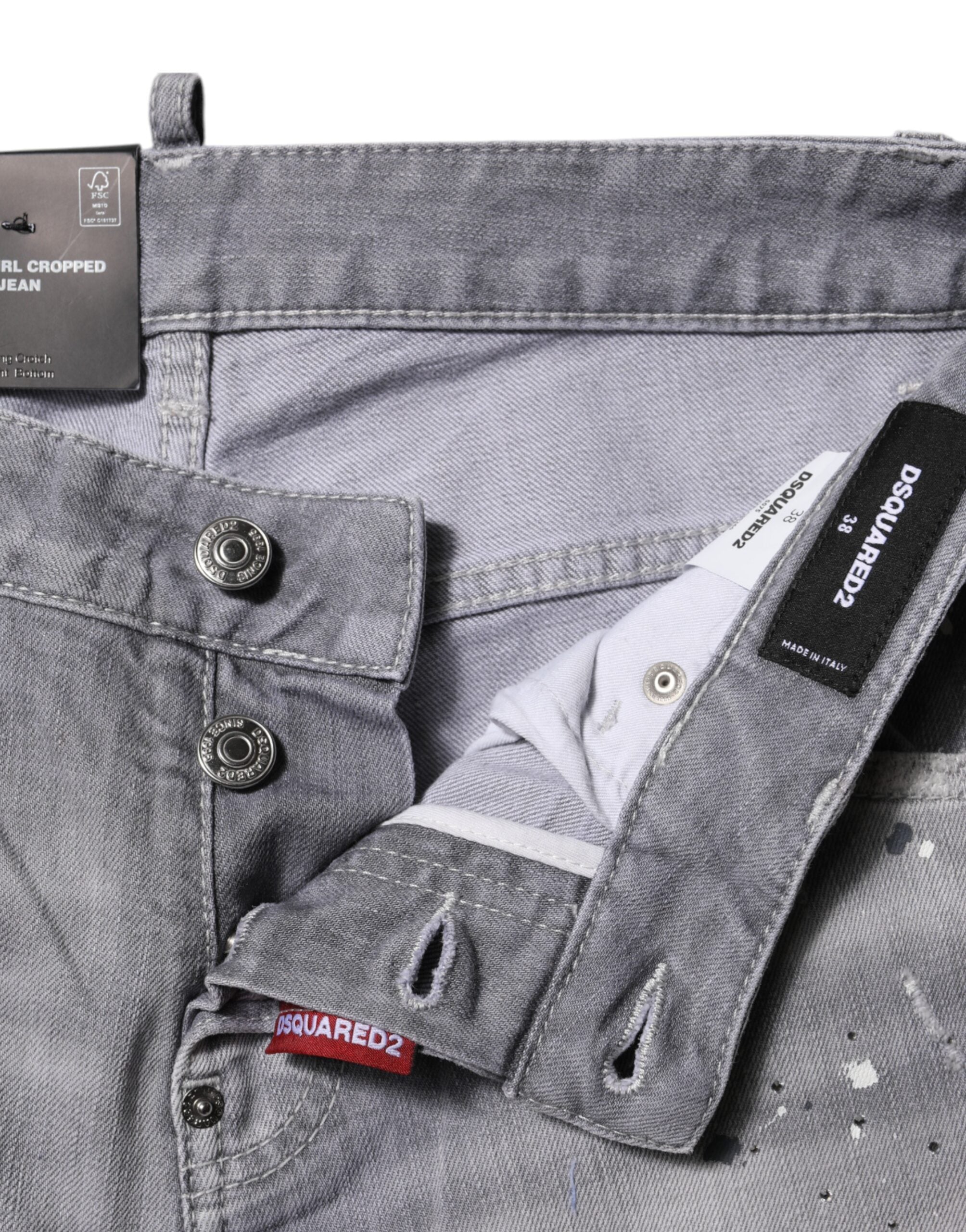 Vaqueros grises descoloridos de Dsquared² con pernera cónica y cintura media-4
